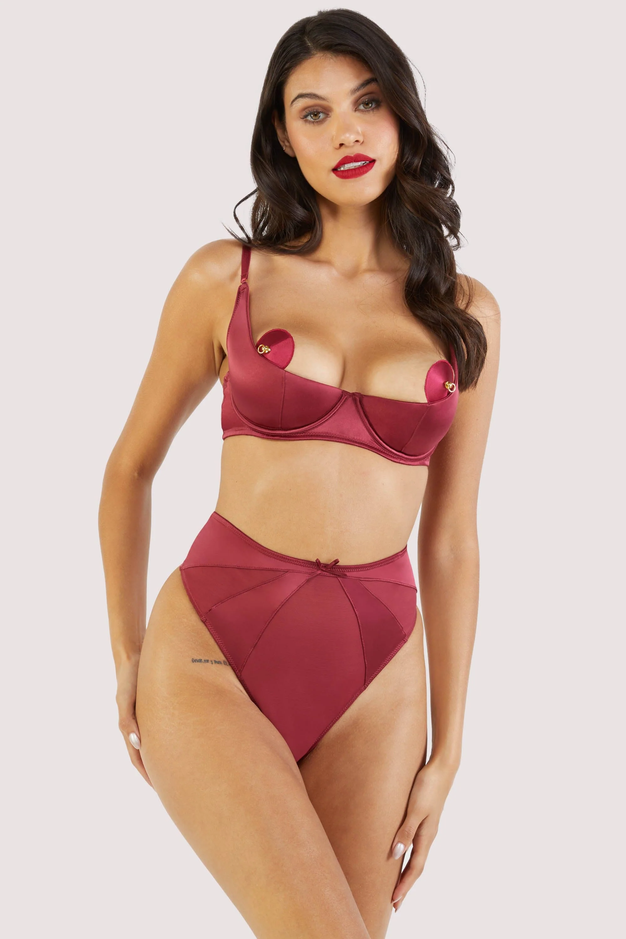 Etta Red Mesh And Satin High Waist Thong - Image 4