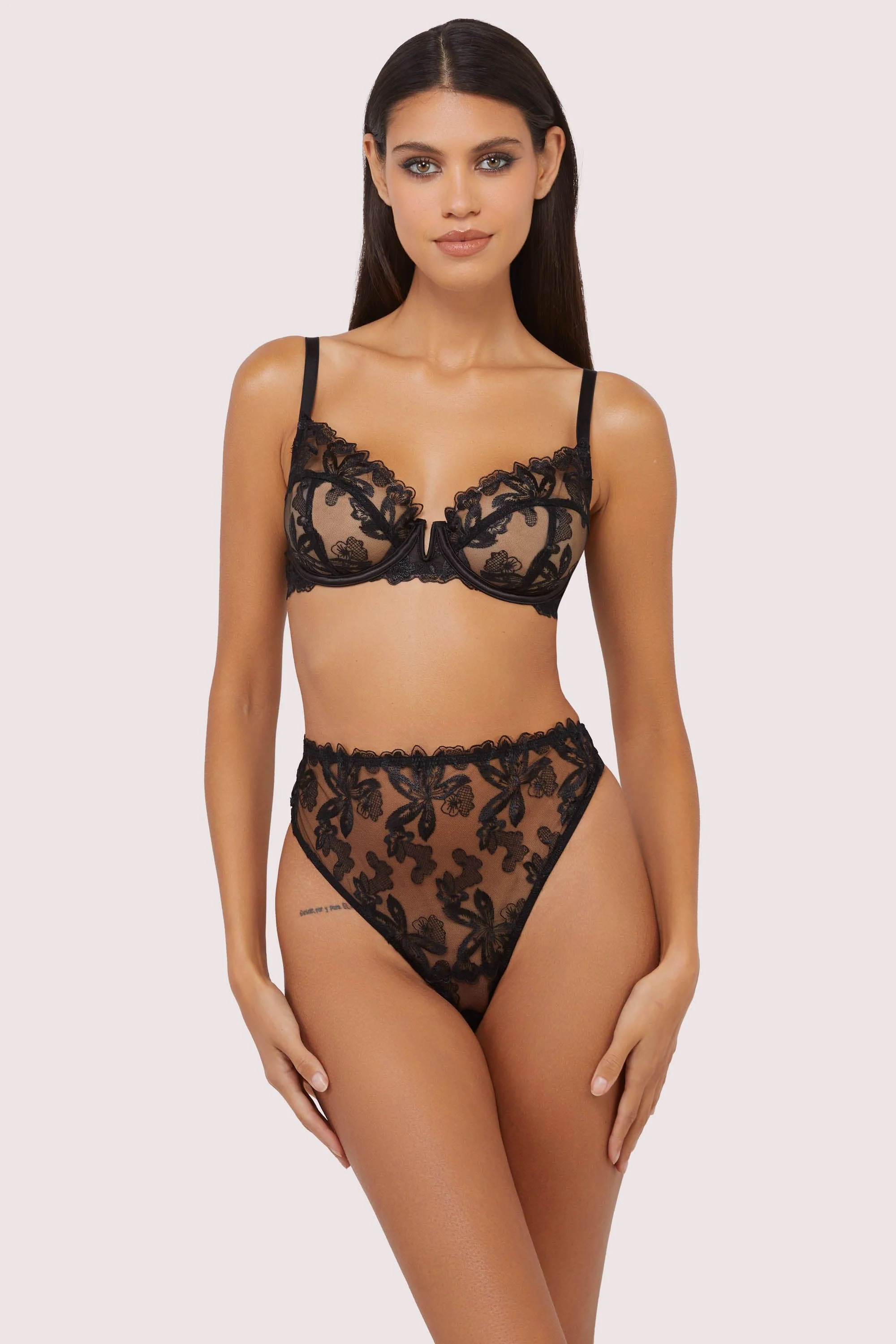 Eva Black Graphic Embroidery Balconette Bra - Image 7