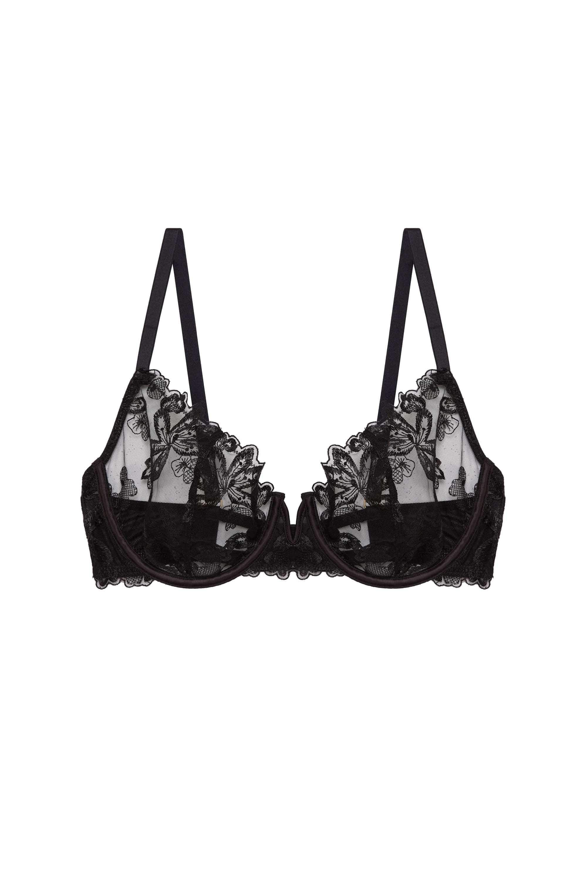 Eva Black Graphic Embroidery Balconette Bra - Image 8