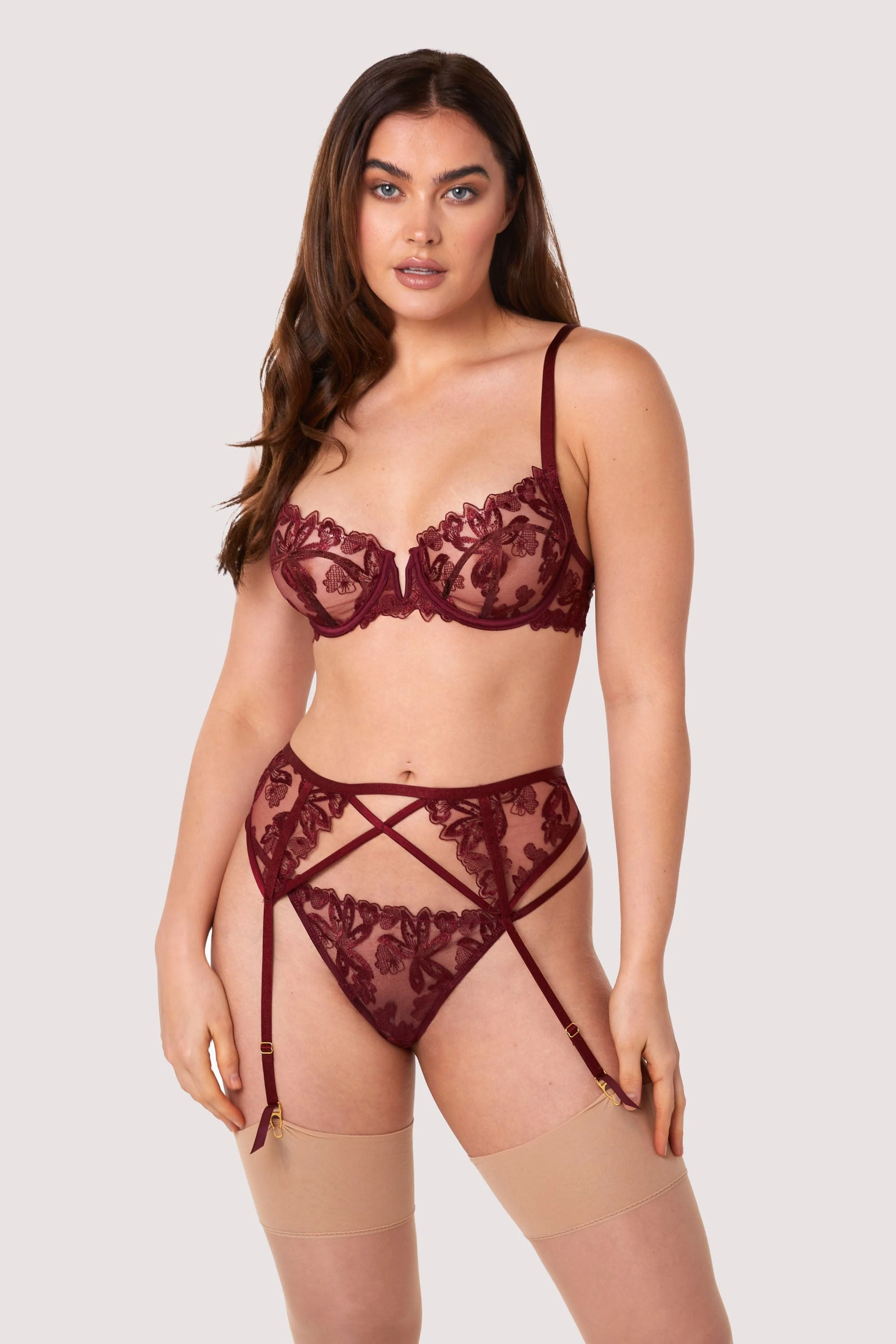 Eva Dark Cherry Graphic Embroidery Balconette Bra - Image 10