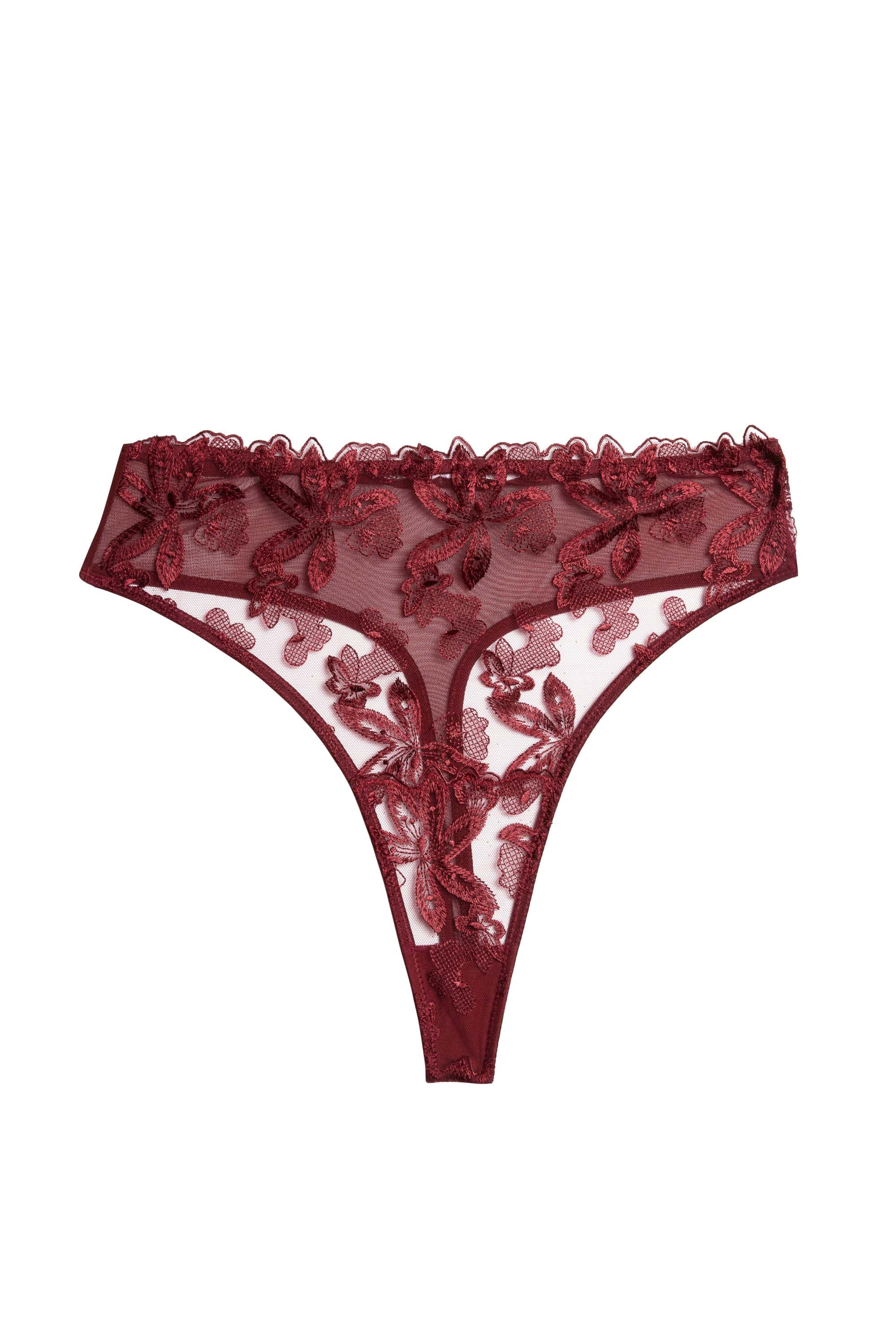 Eva Dark Cherry Graphic Embroidery High Waist Thong - Image 7