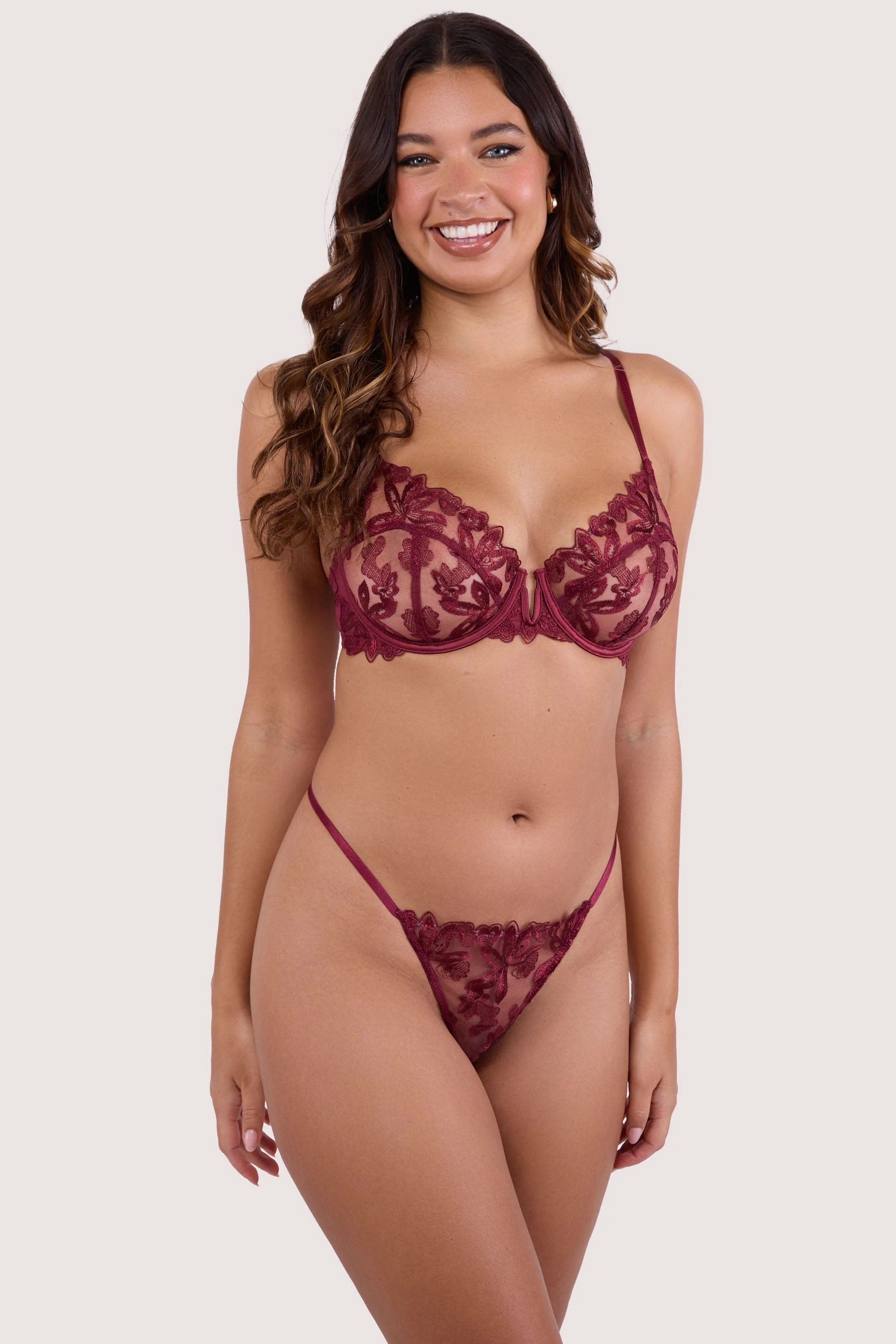 Eva Dark Cherry Graphic Embroidery Thong - Image 3
