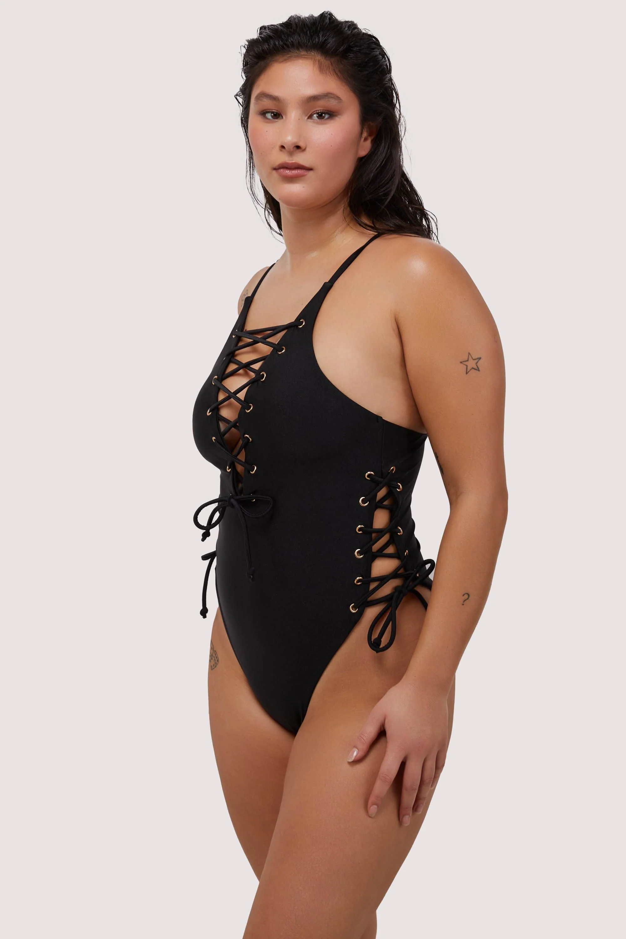 Eden Eden Fuller Bust Black Plunge Lace-Up Swimsuit - Image 3