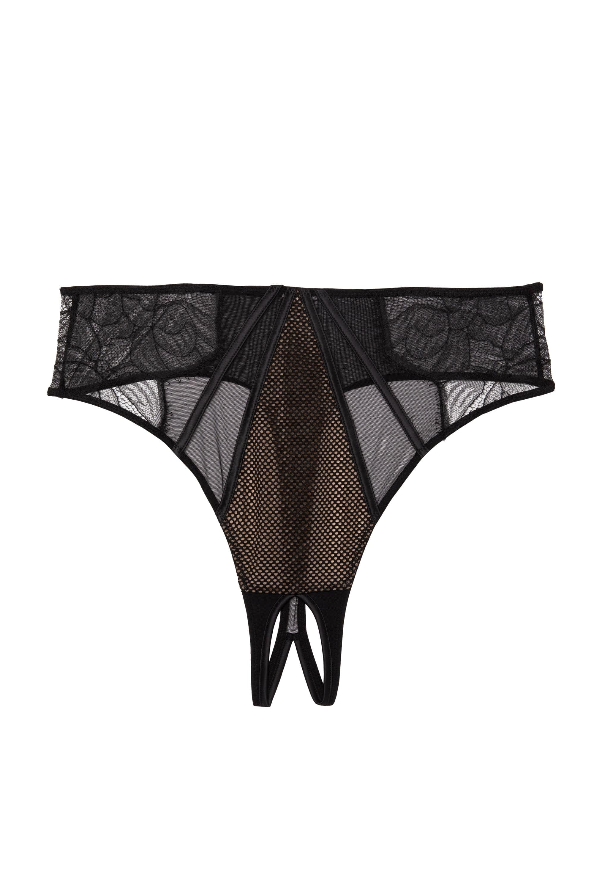 Fairfield Black Fishnet And Lace Crotchless High Waist Thong - Image 7