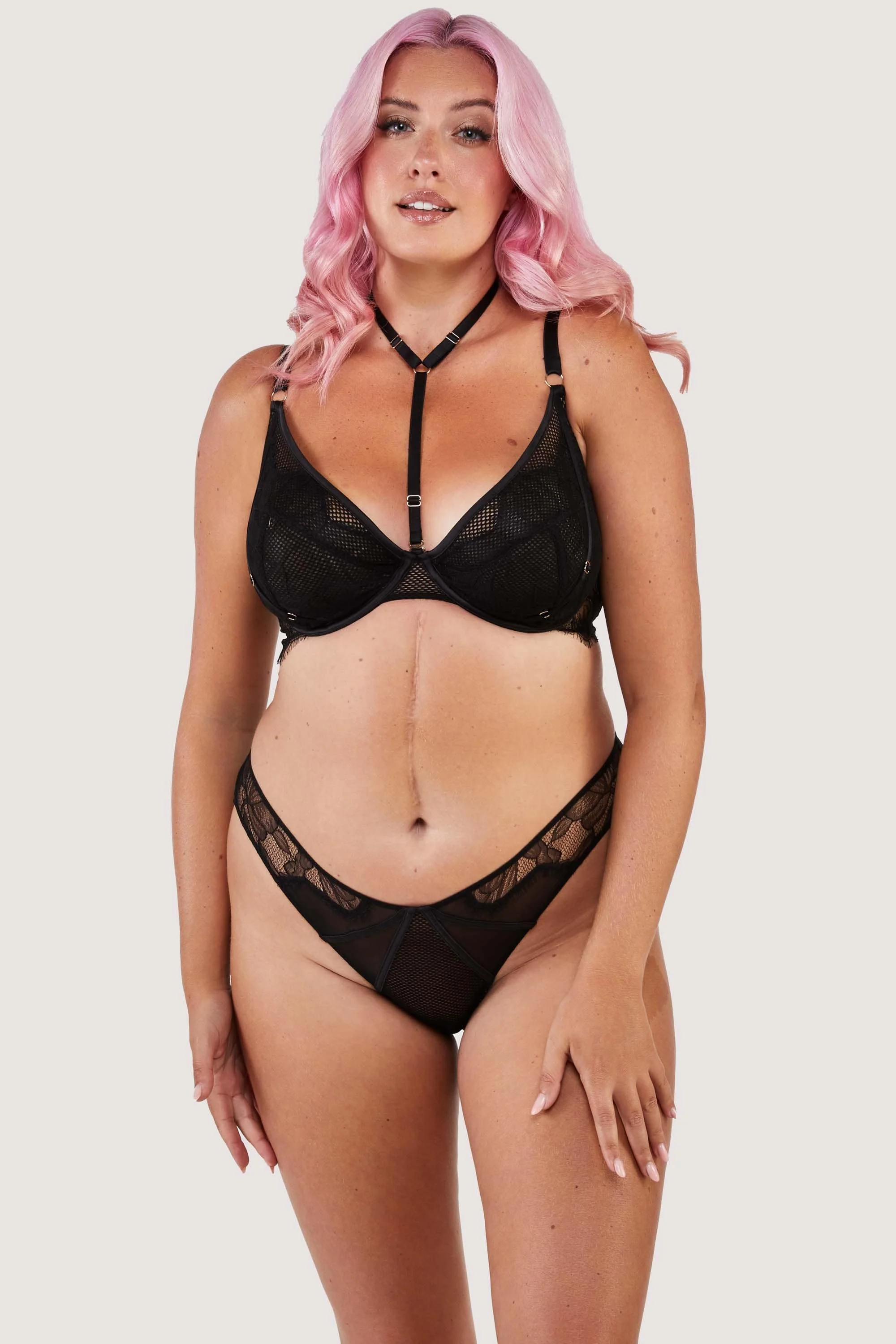 Fairfield Black Fishnet And Lace Hipster Brief - Image 6