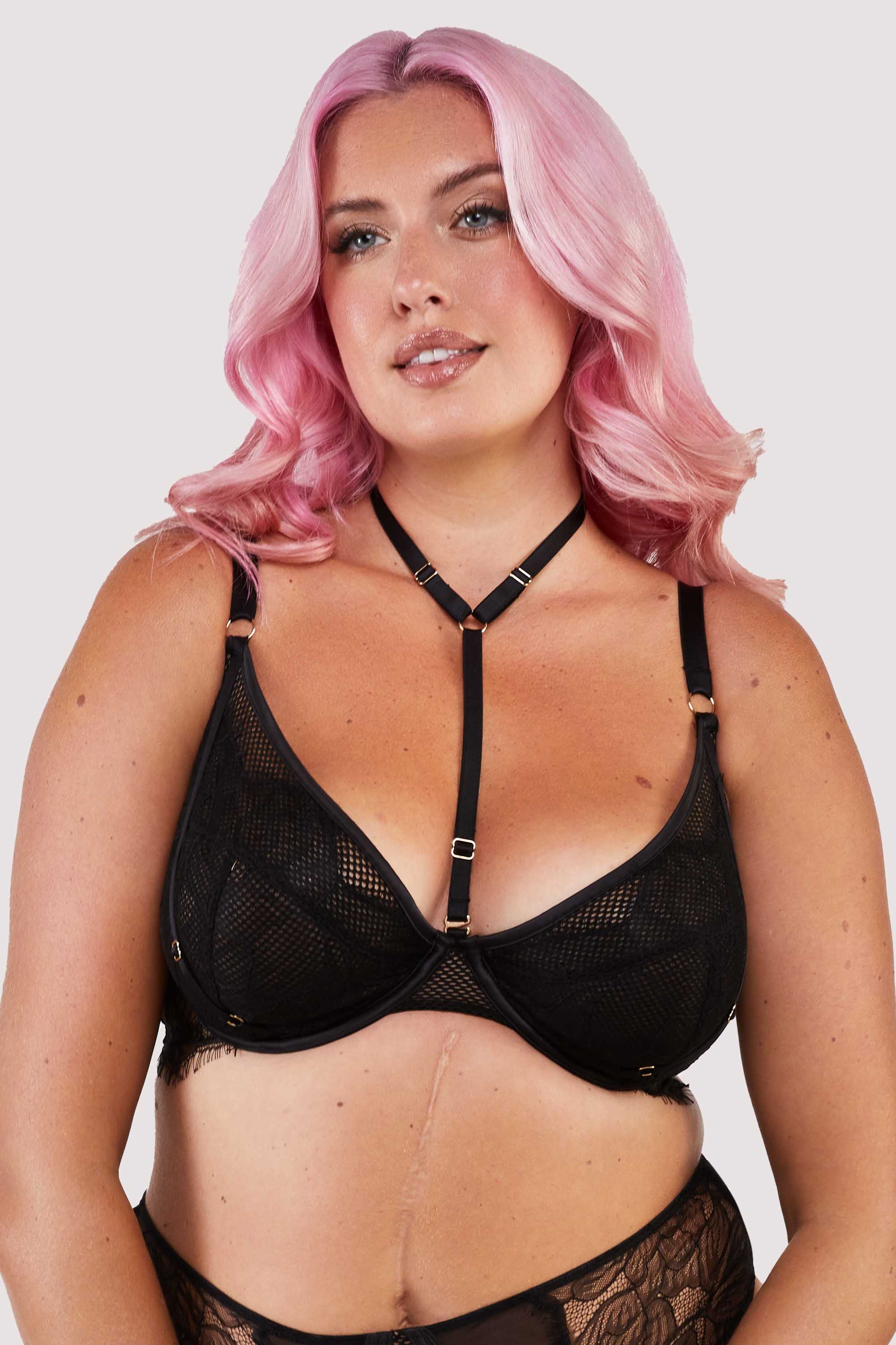 Fairfield Black Fishnet And Lace Plunge Bra - Image 4