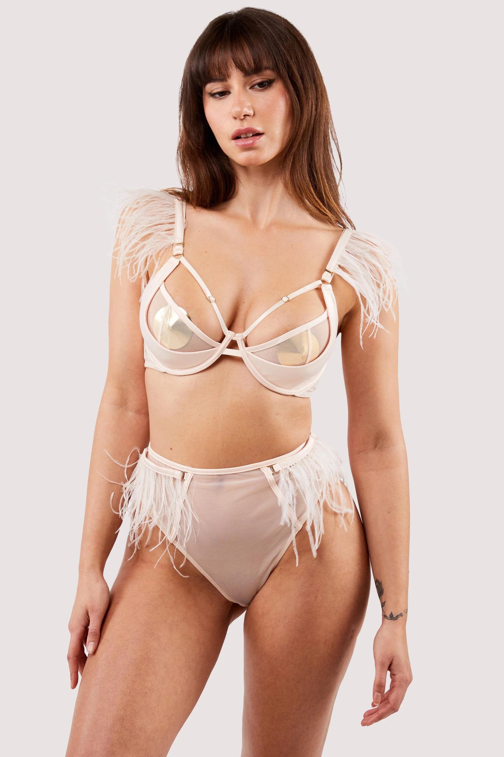Phoenix Blush Mesh And Satin Feather Bra - Image 9