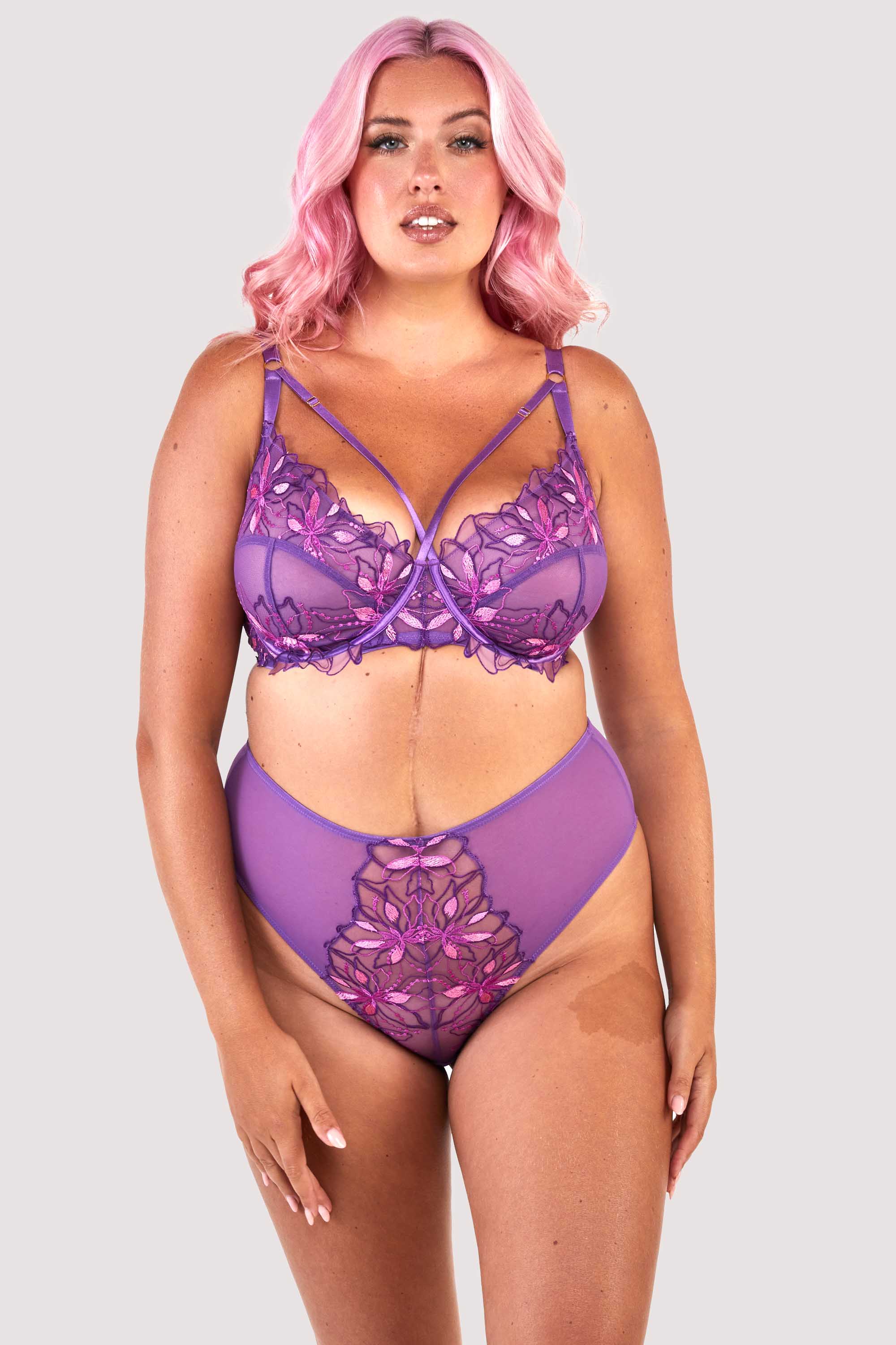 Walpole Purple Embroidered High Waist Thong - Image 5