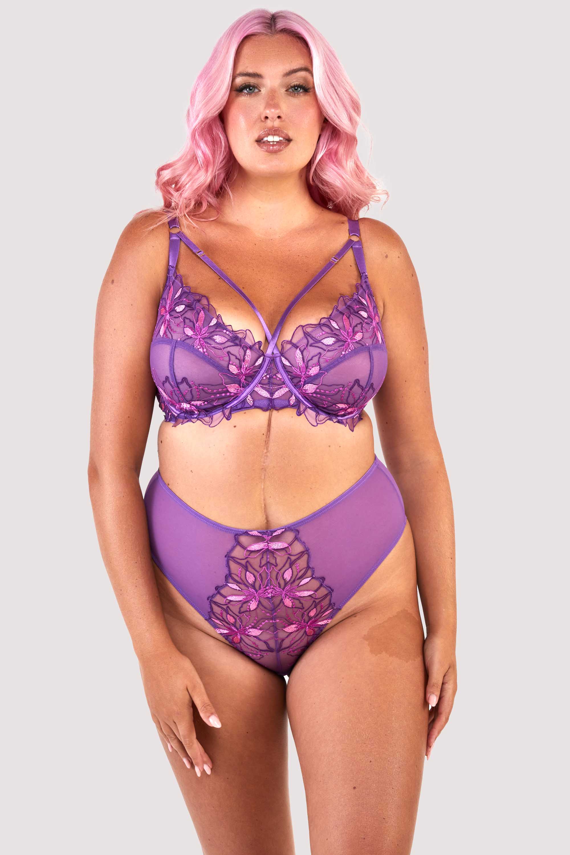 Walpole Purple Embroidered Strappy Balconette Bra - Image 6