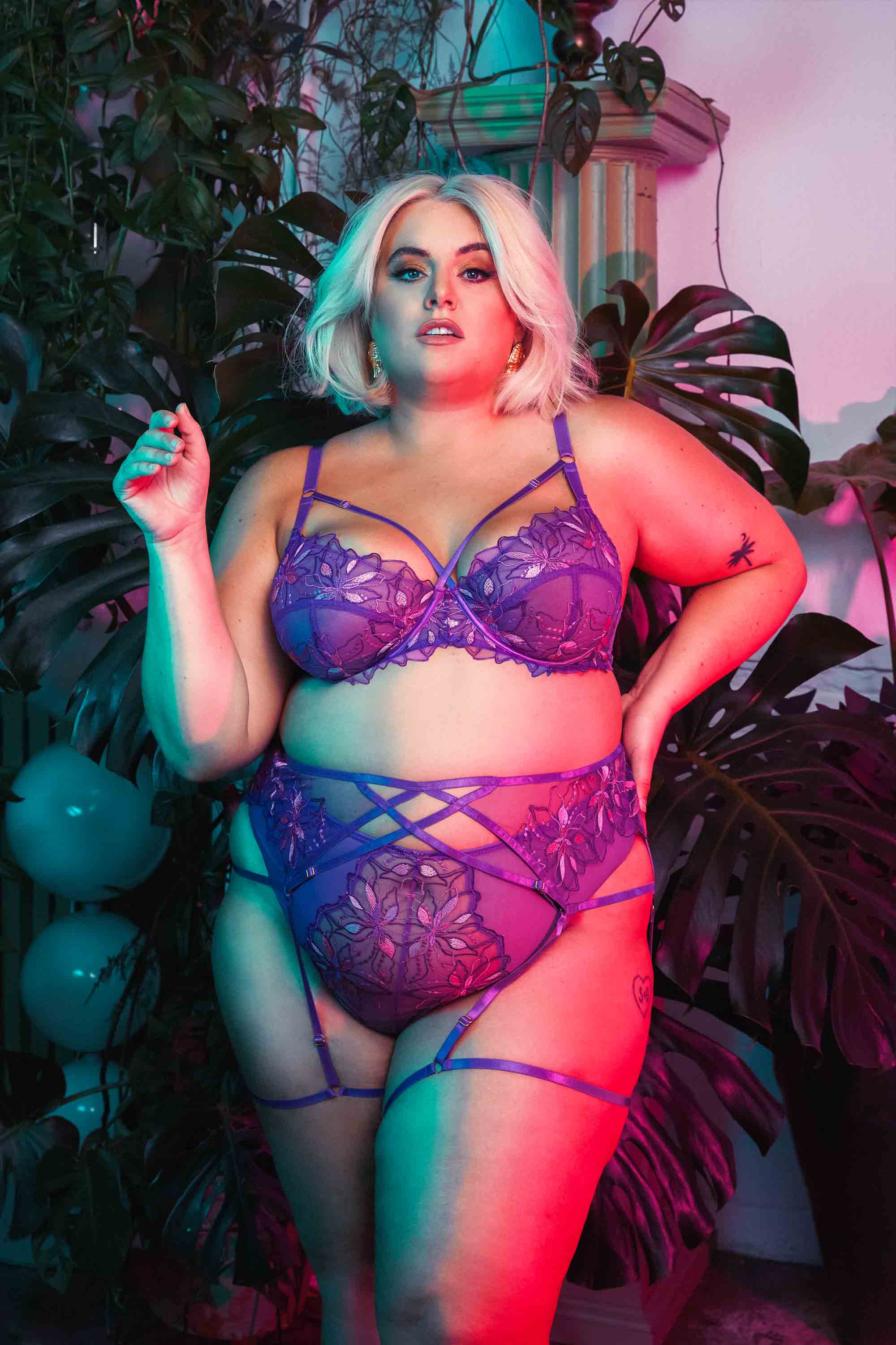 Walpole Purple Embroidered Strappy Suspender Belt - Image 3