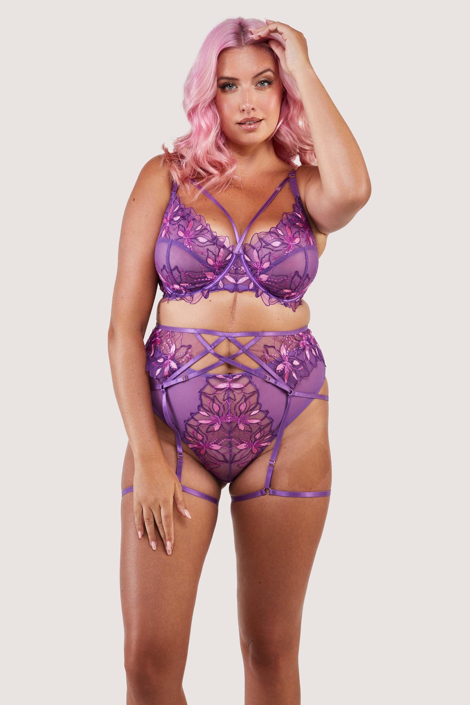 Walpole Purple Embroidered Strappy Suspender Belt - Image 5