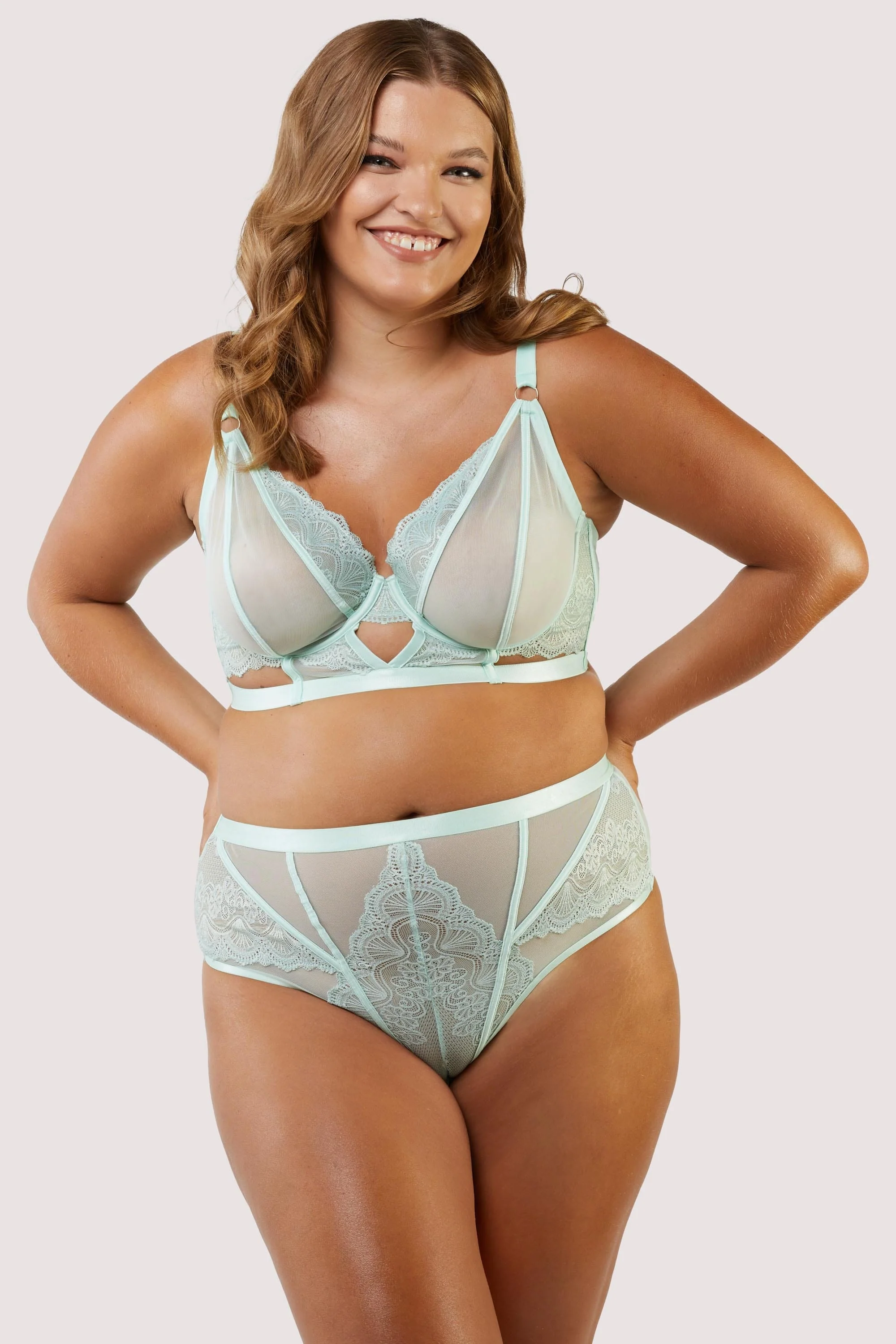 Fenella Aqua Lace and Net High Waist Brief - Image 6