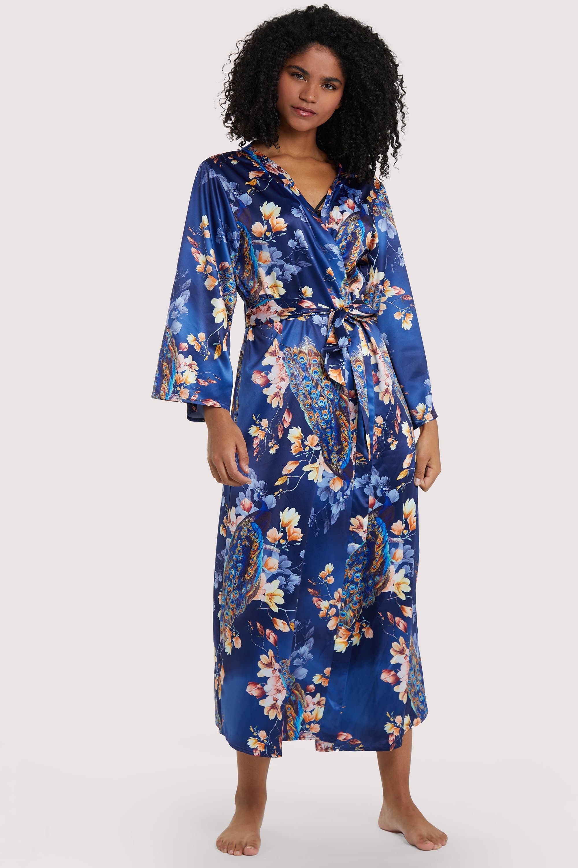 FFFB Peacock Print Satin Robe Curve - Image 4