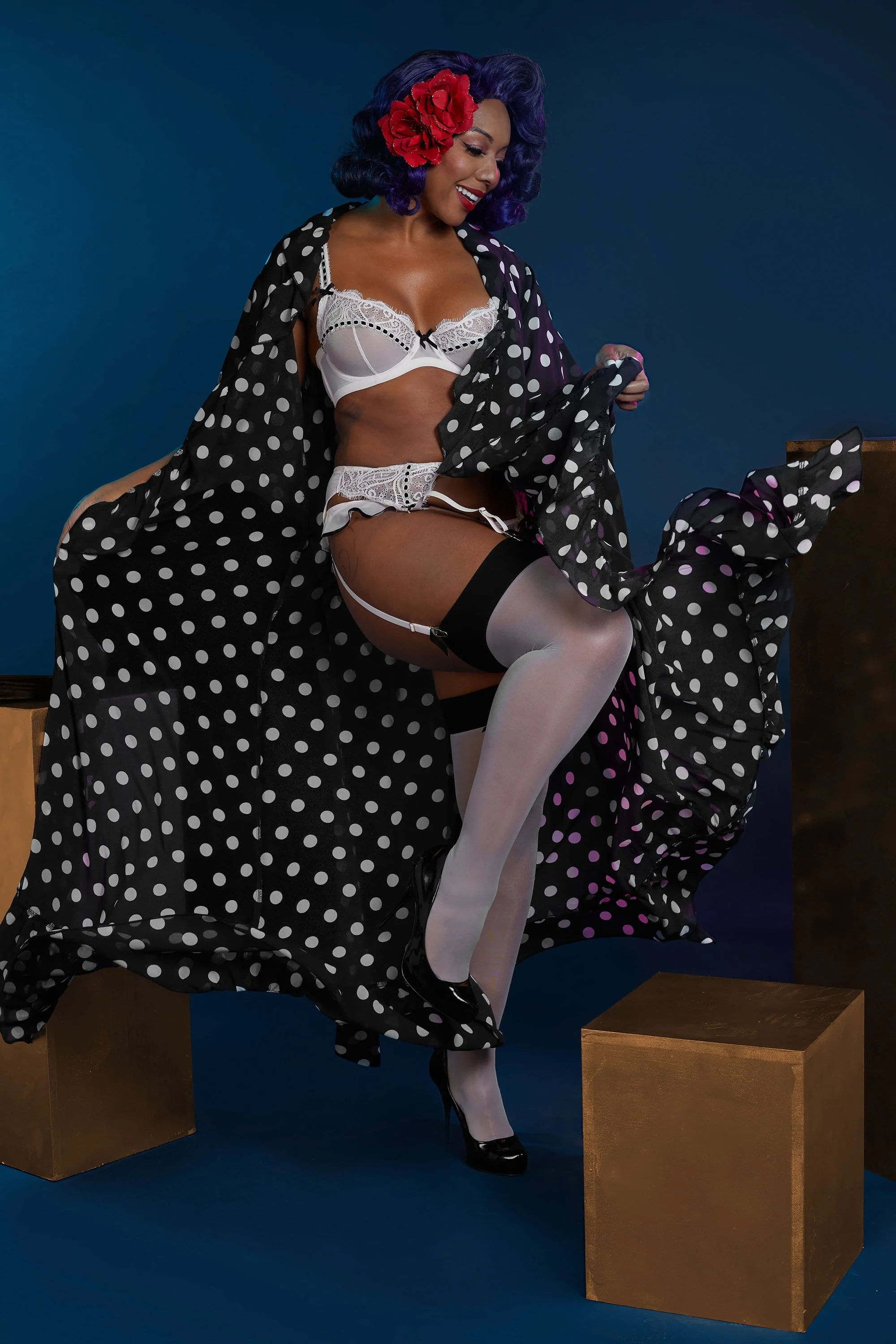 FFFB Chiffon Polka Dot Black Robe - Image 2