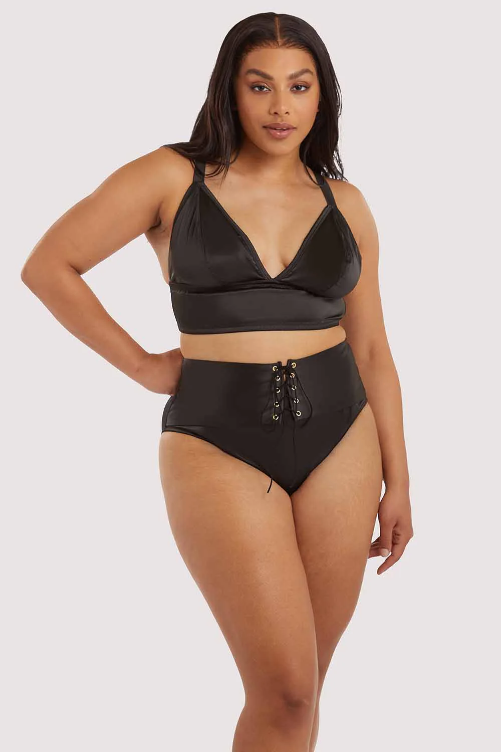 Eagan Black Satin High Waist Knicker - Image 3