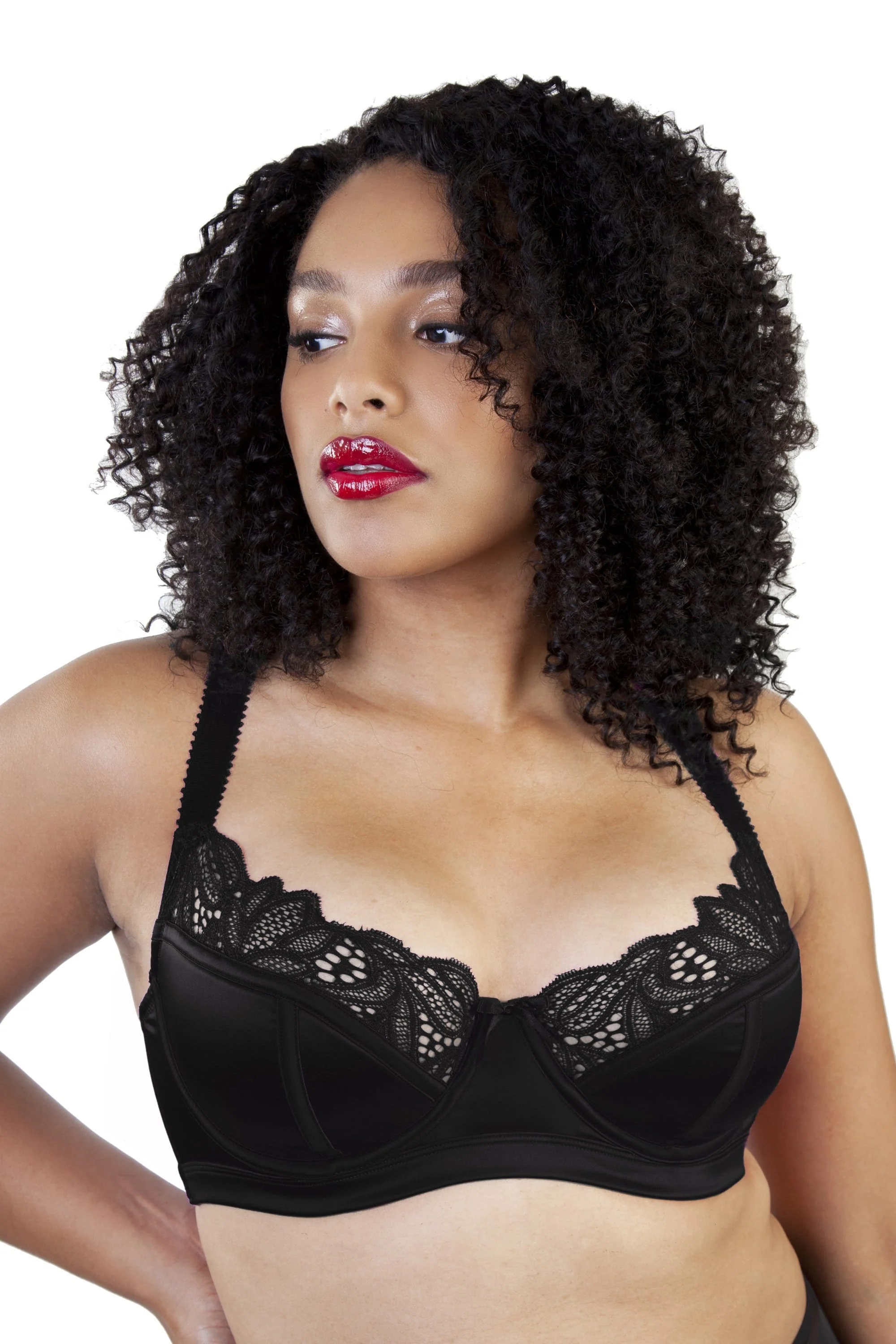Black Carmen Lace & Satin Longline Bra - Image 2