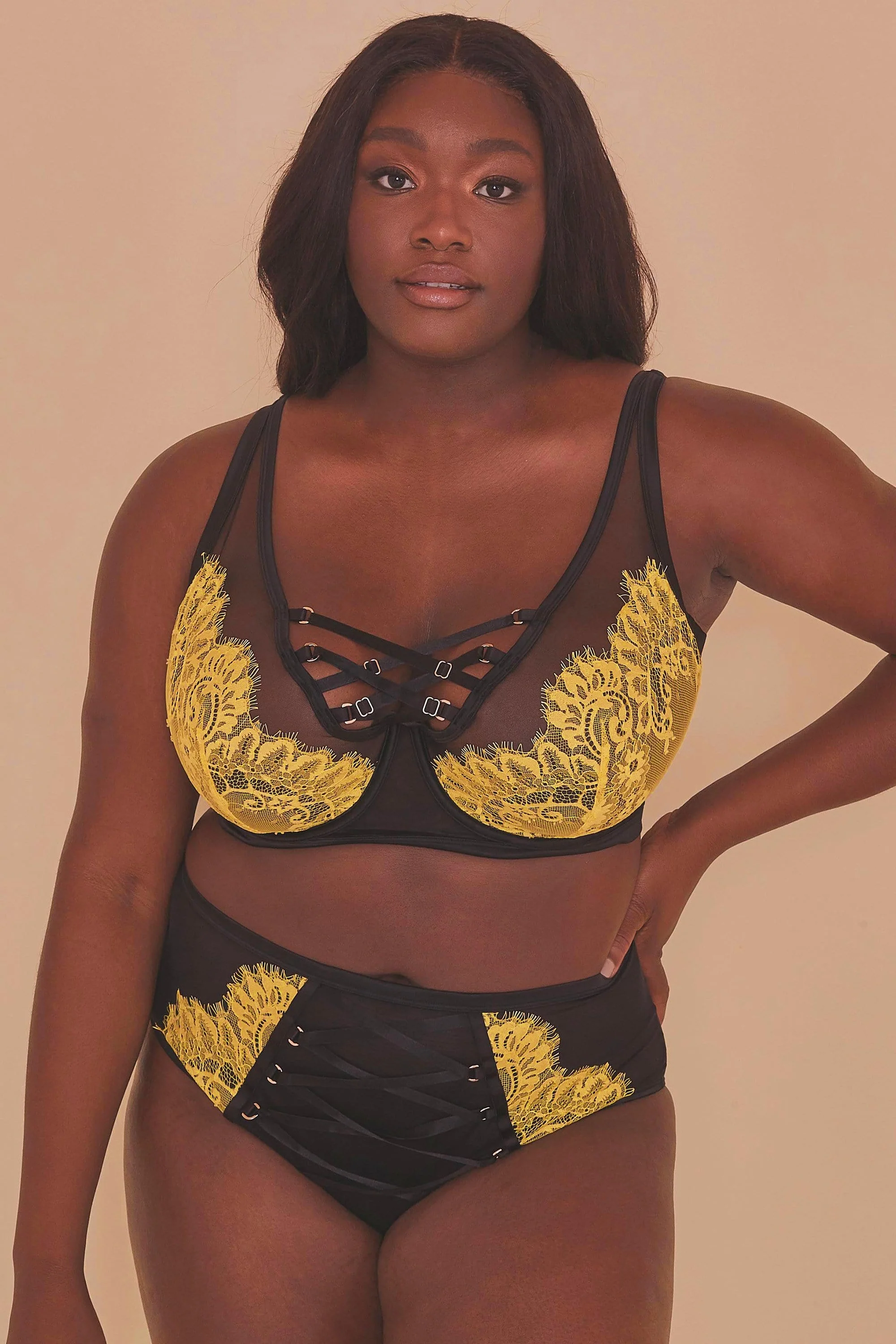 Kylie Black/Lime Lace Up High Waist Knicker - Image 5