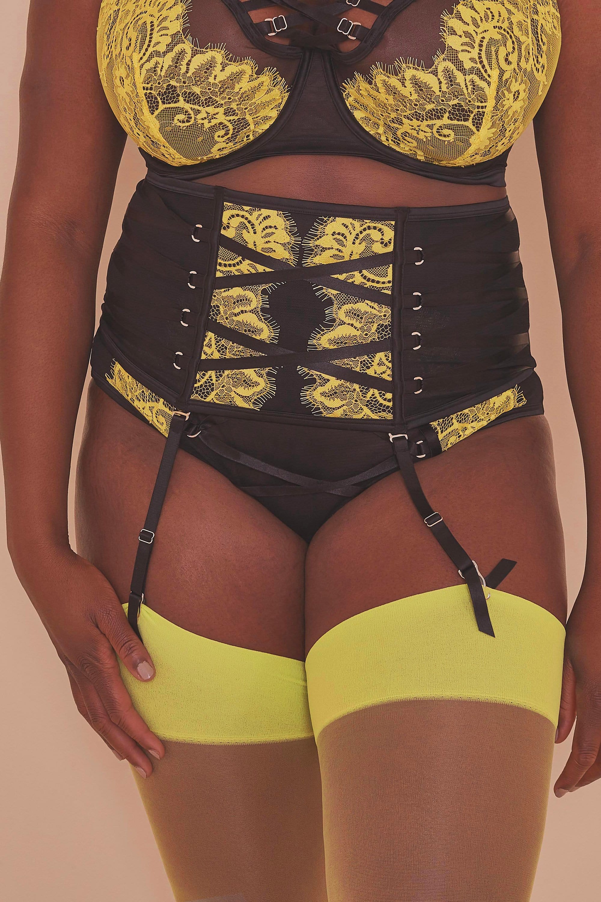 Kylie Black/Lime Lace Up Waspie - Image 4
