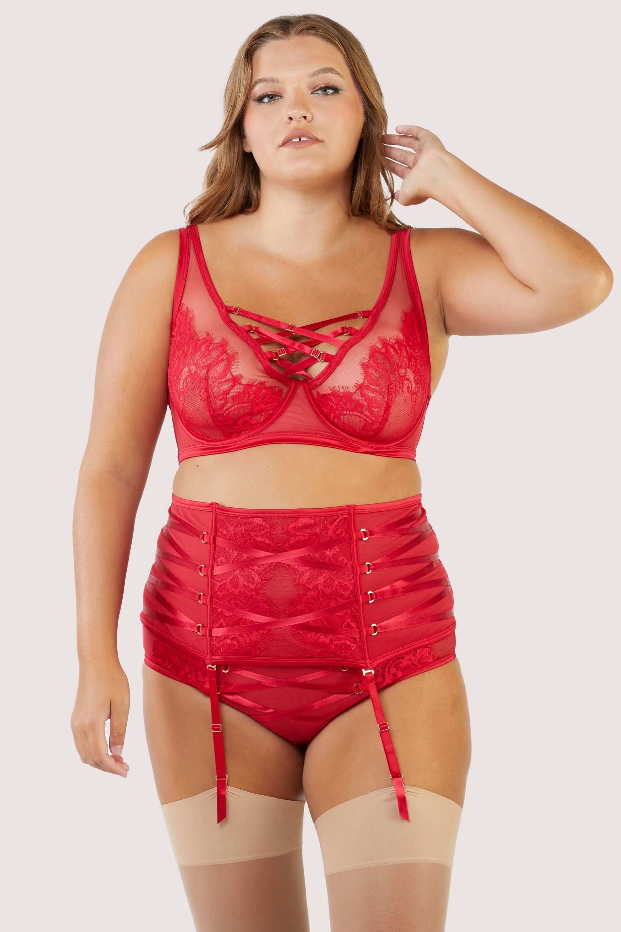 Kylie Red Lace Up High Apex Bra - Image 2
