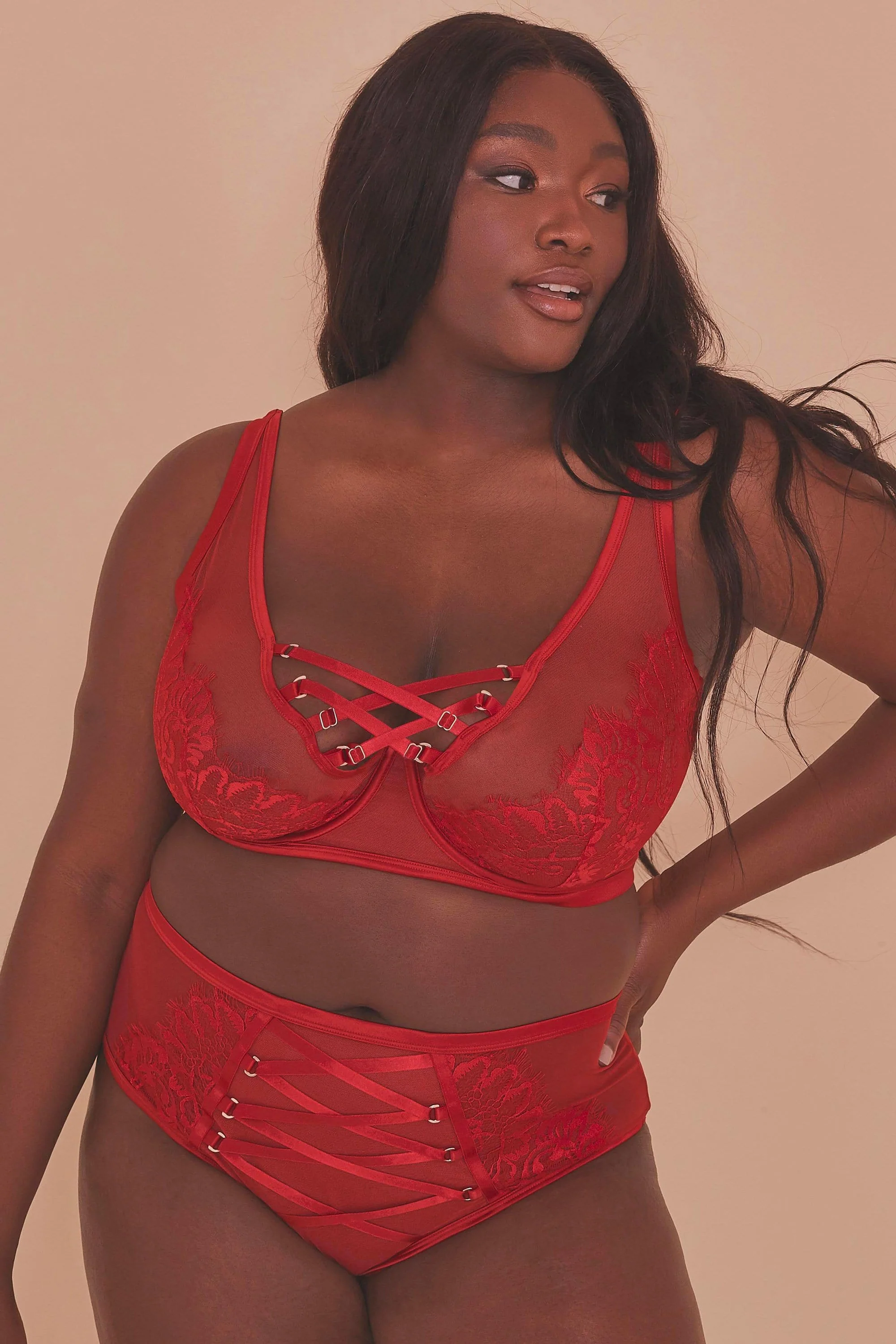 Kylie Red Lace Up High Waist Knicker - Image 4