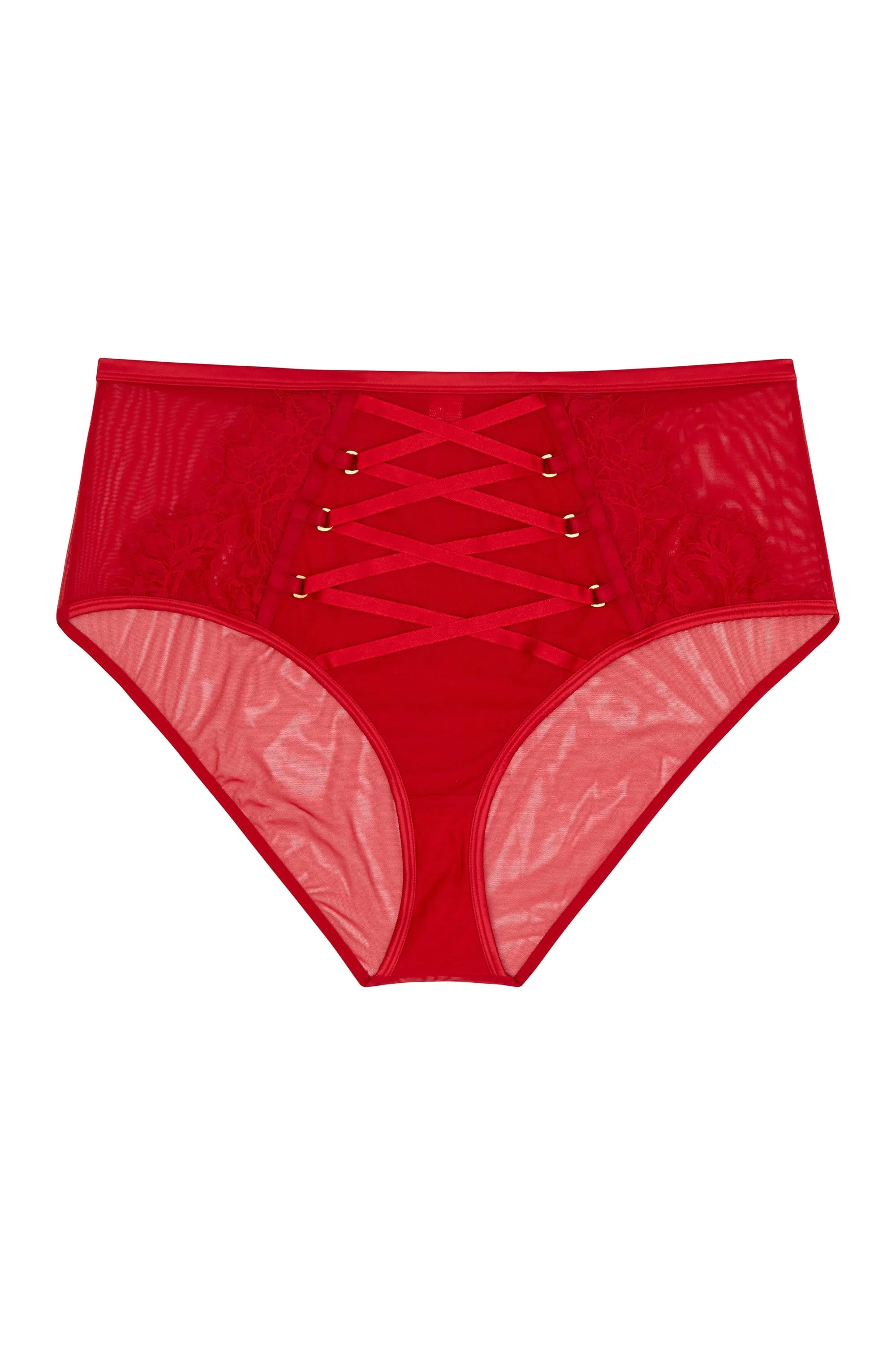 Kylie Red Lace Up High Waist Knicker - Image 6