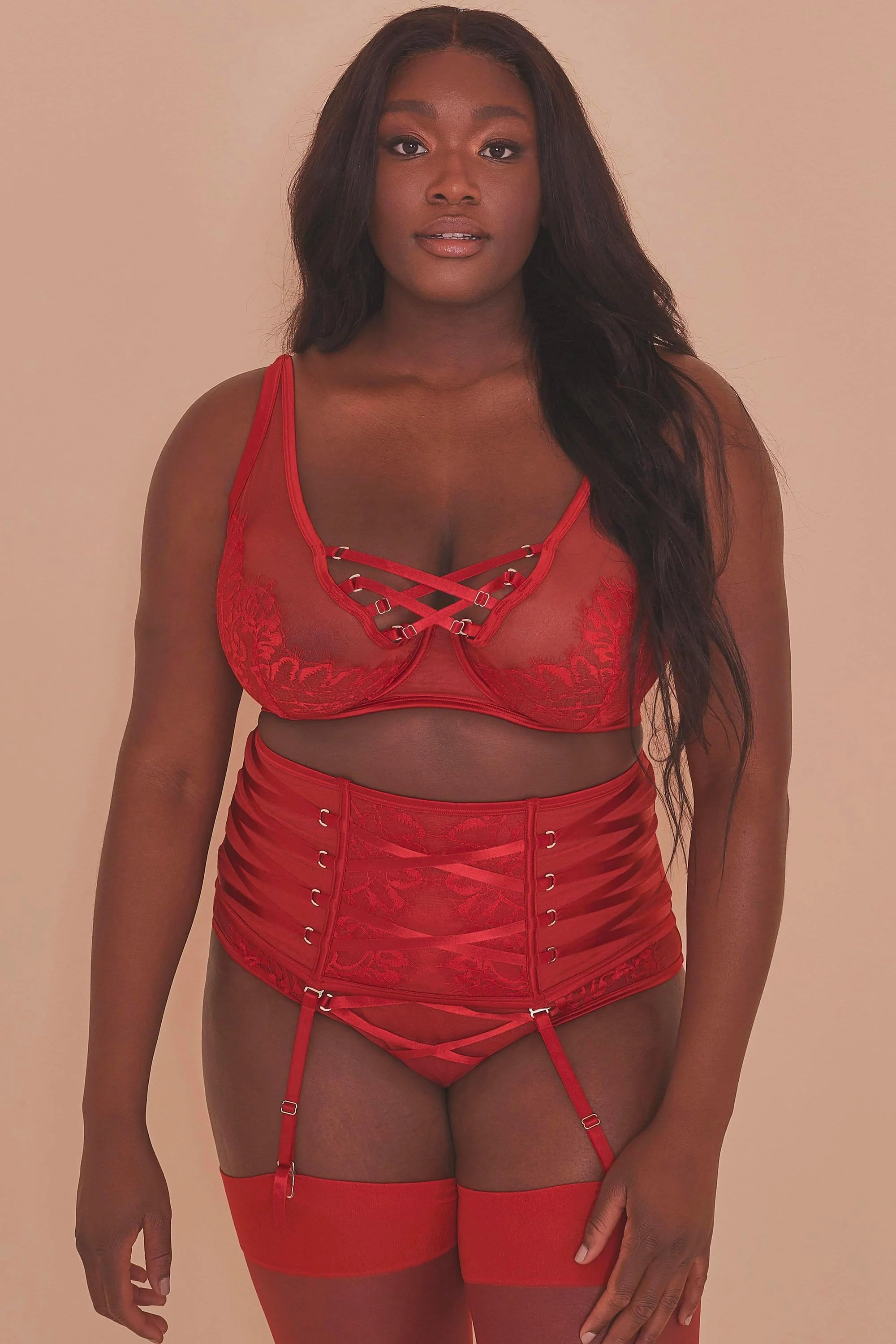 Kylie Red Lace Up Waspie - Image 4