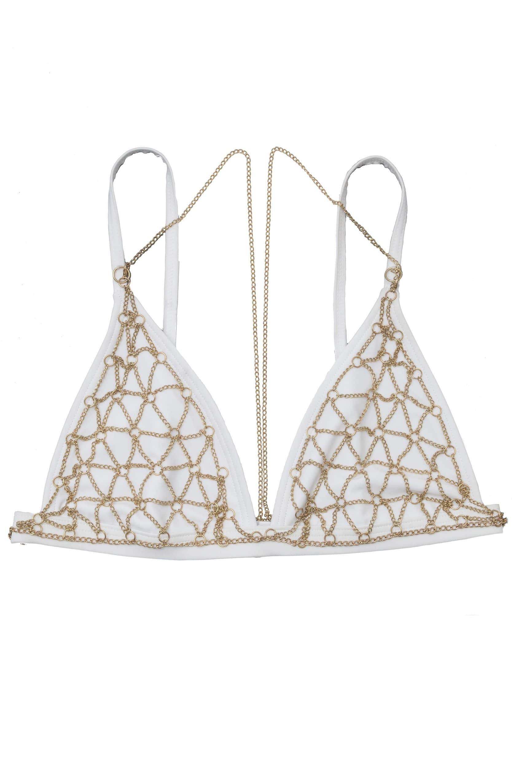 Wolf & Whistle Goldie white triangle bikini top with removable chain - Image 5