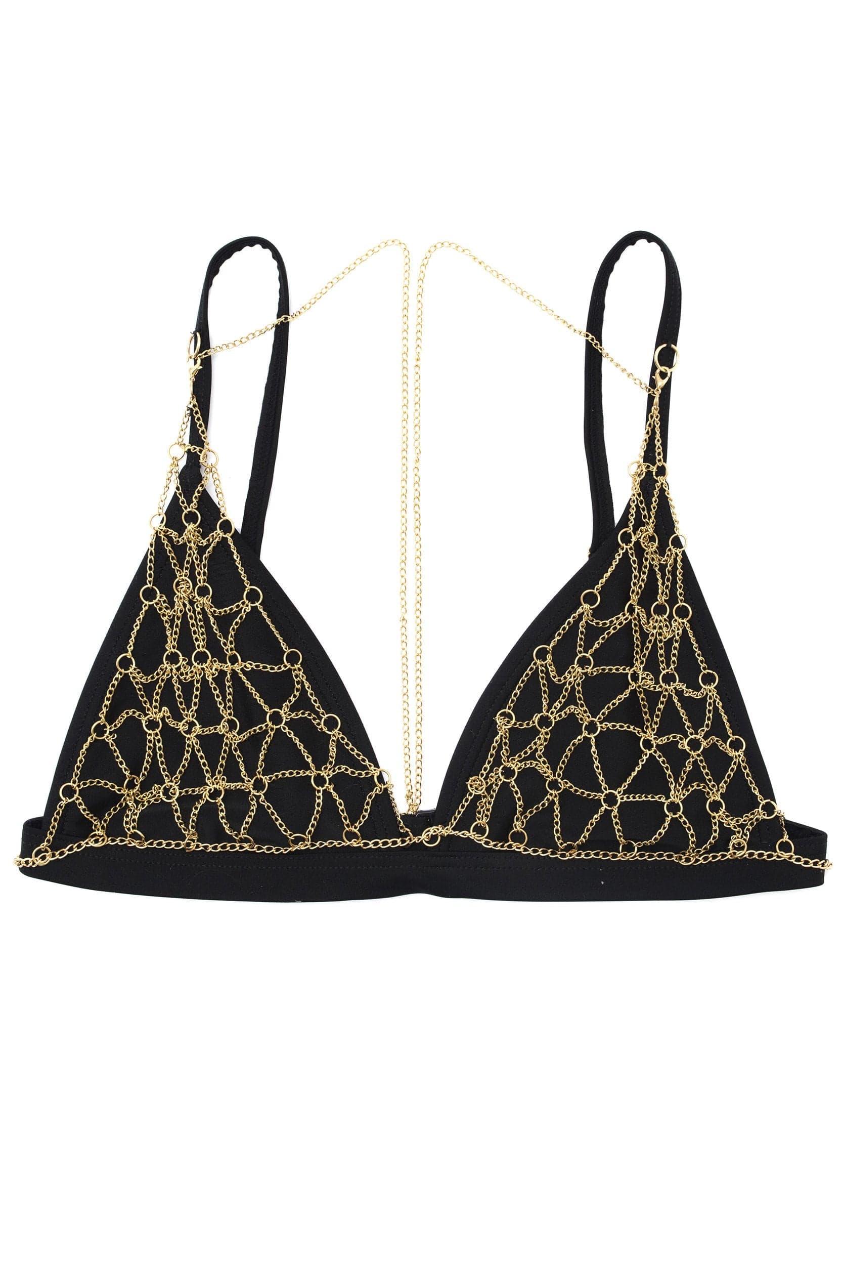 Wolf & Whistle Goldie black triangle bikini top with removable chain - Image 6