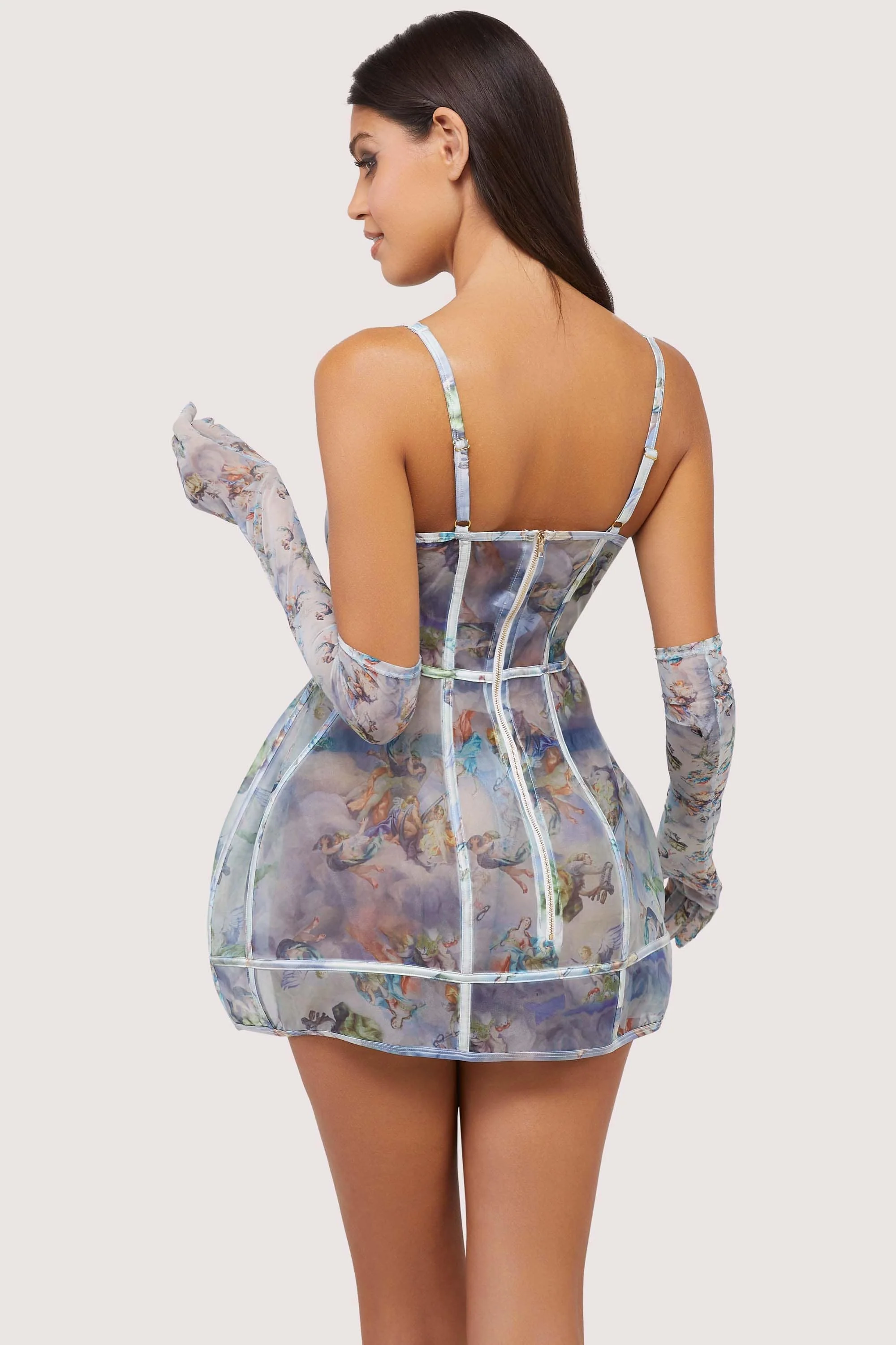 Gracie Renaissance Print Boned Underbust Mesh Mini Dress - Image 3