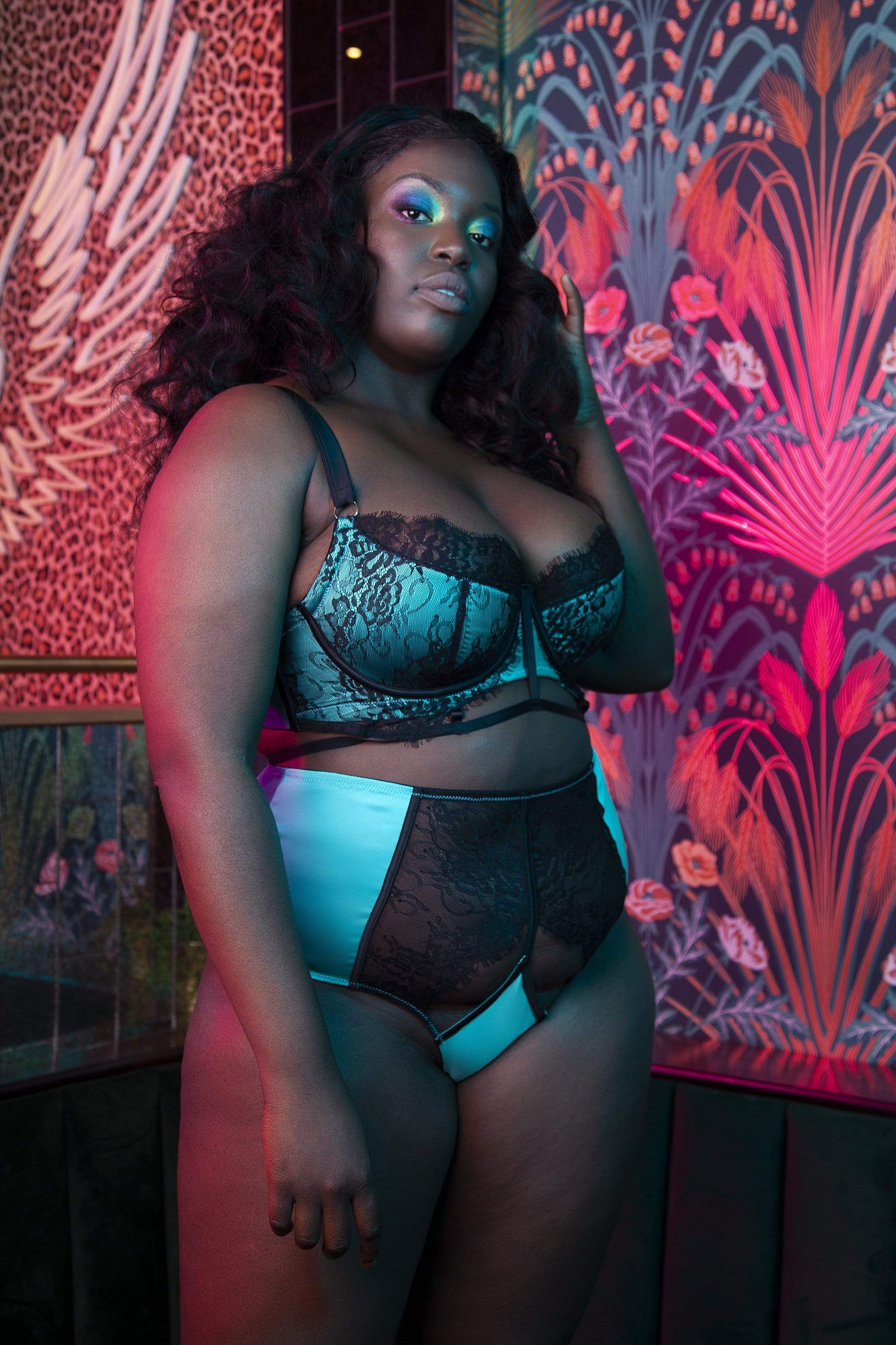 Henrietta Teal Lace Overlay High Waist Brief - Image 10