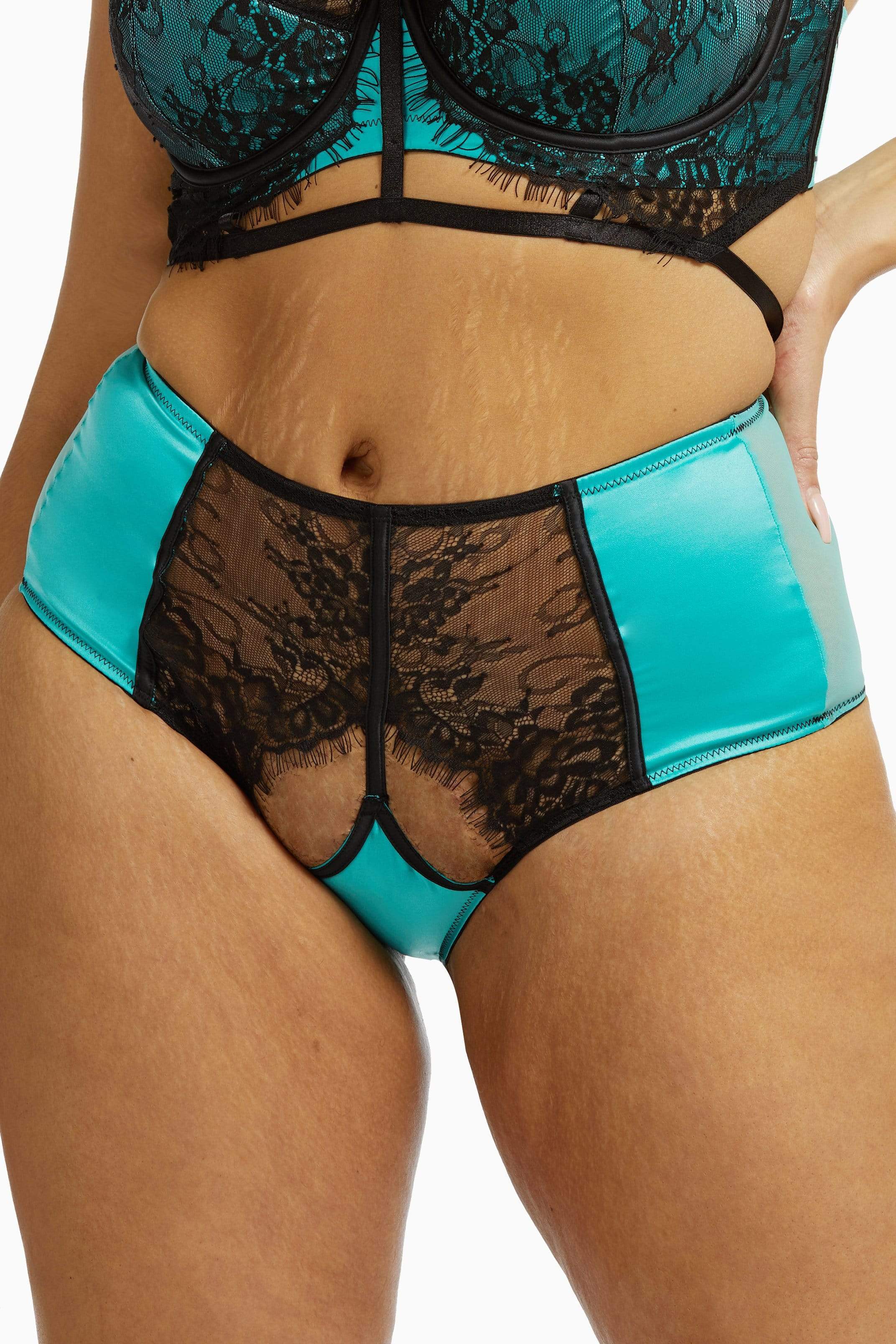 Henrietta Teal Lace Overlay High Waist Brief - Image 8