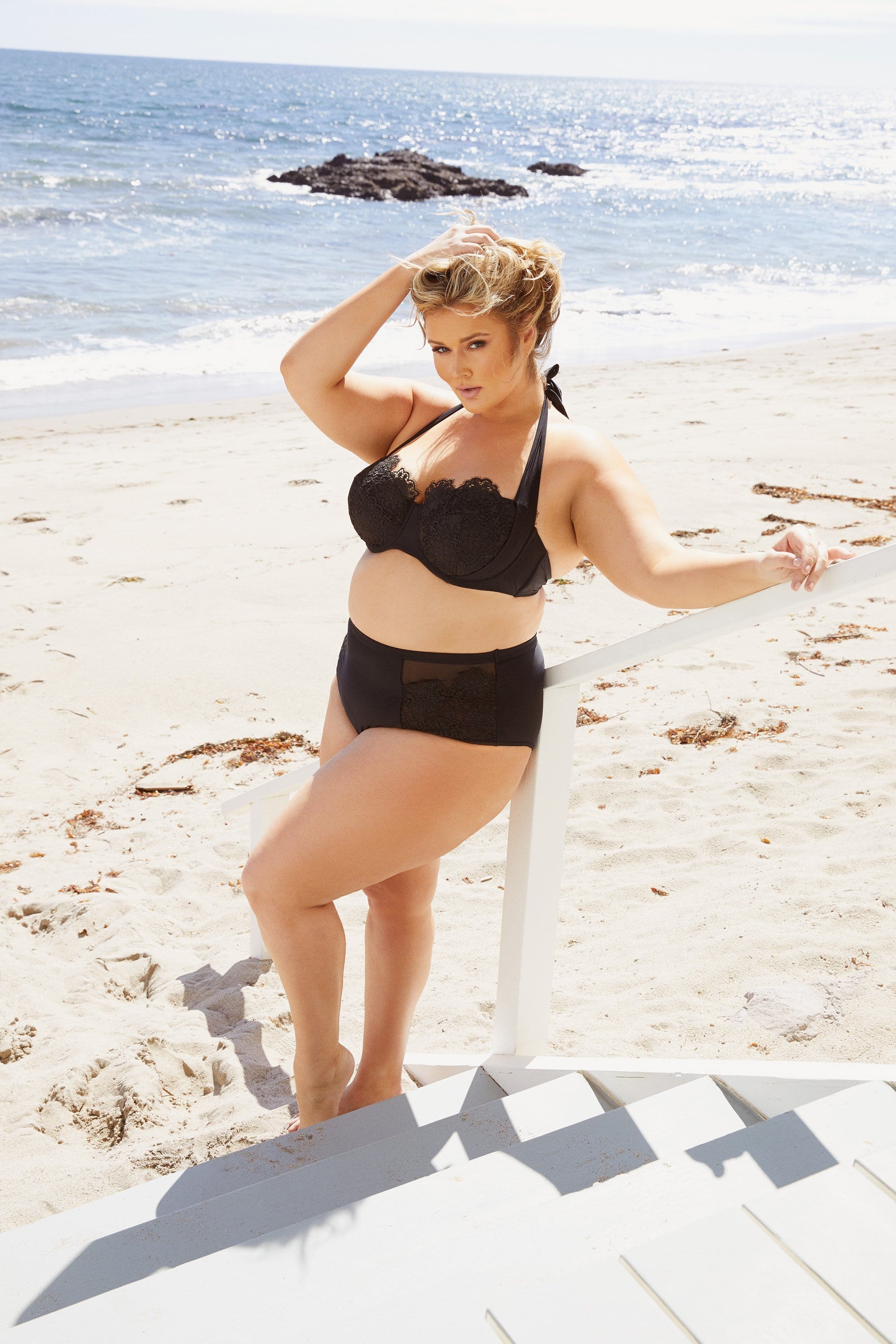 Hunter McGrady Plus Size/Curve Black Balcony Lace Bikini Top - Image 2