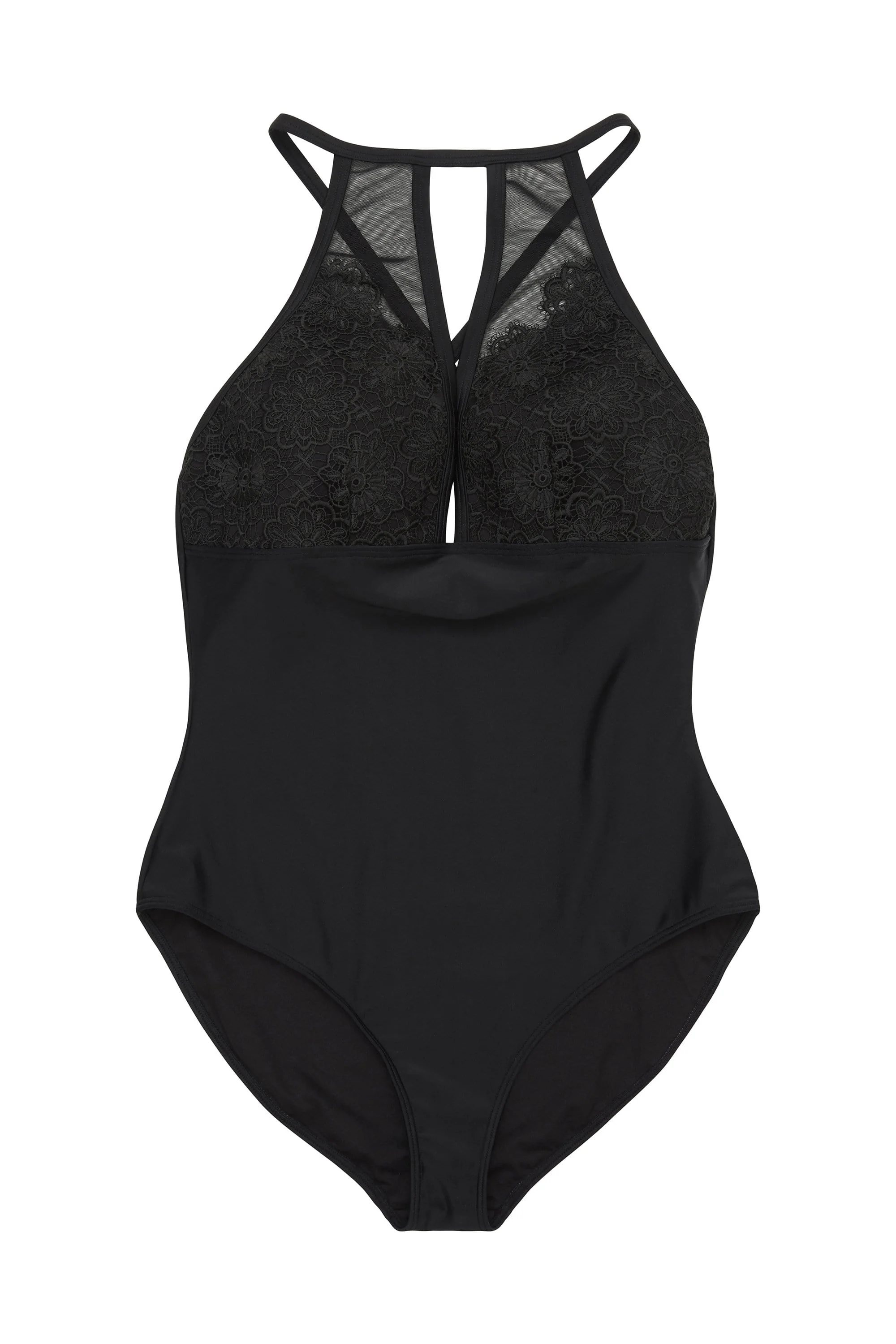Hunter McGrady Plus Size/Curve Black High Neck Lace Panel Swimsuit - Image 3