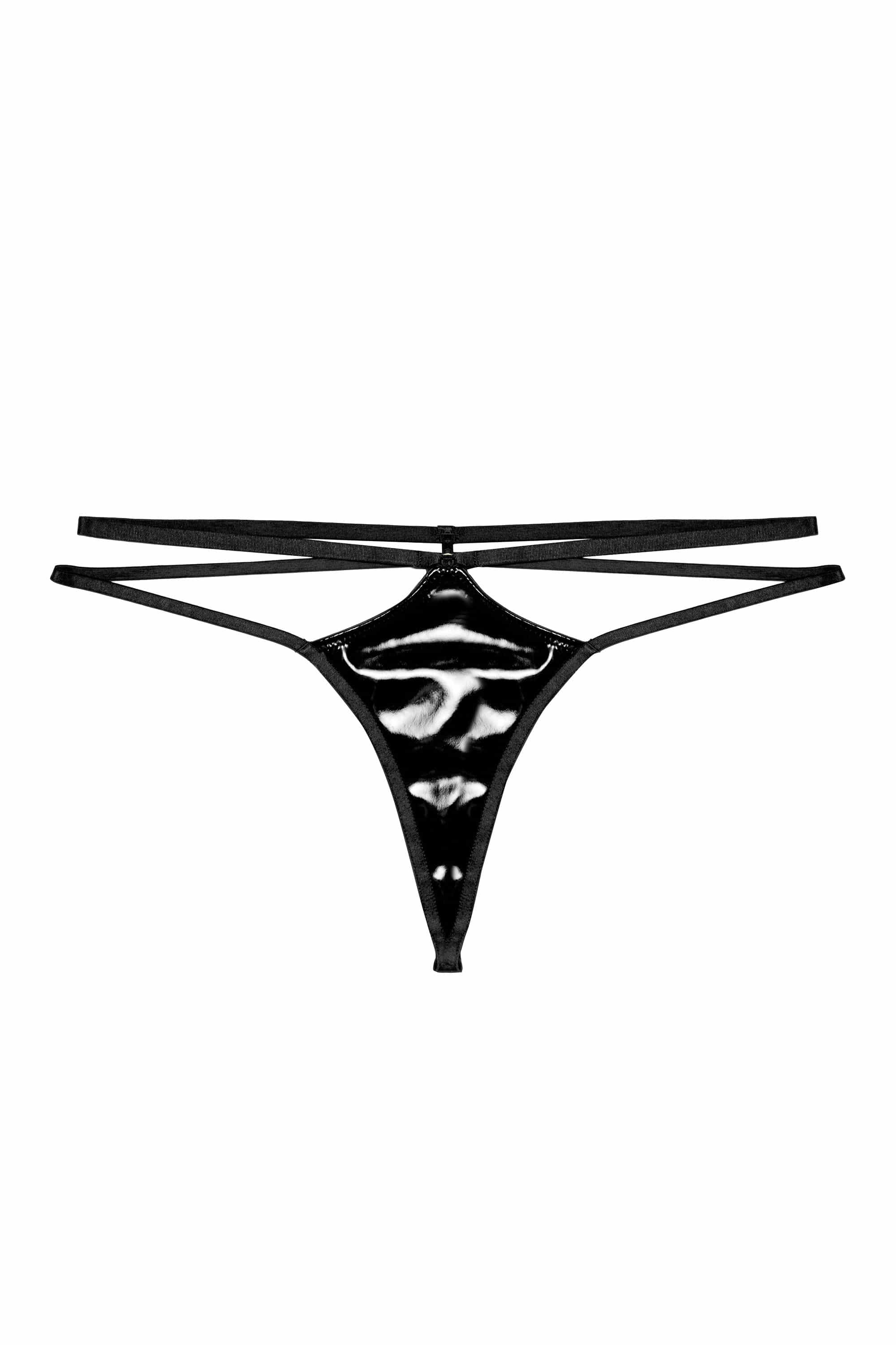 Maxine Black PVC Strap And Ring Detail Thong - Image 5