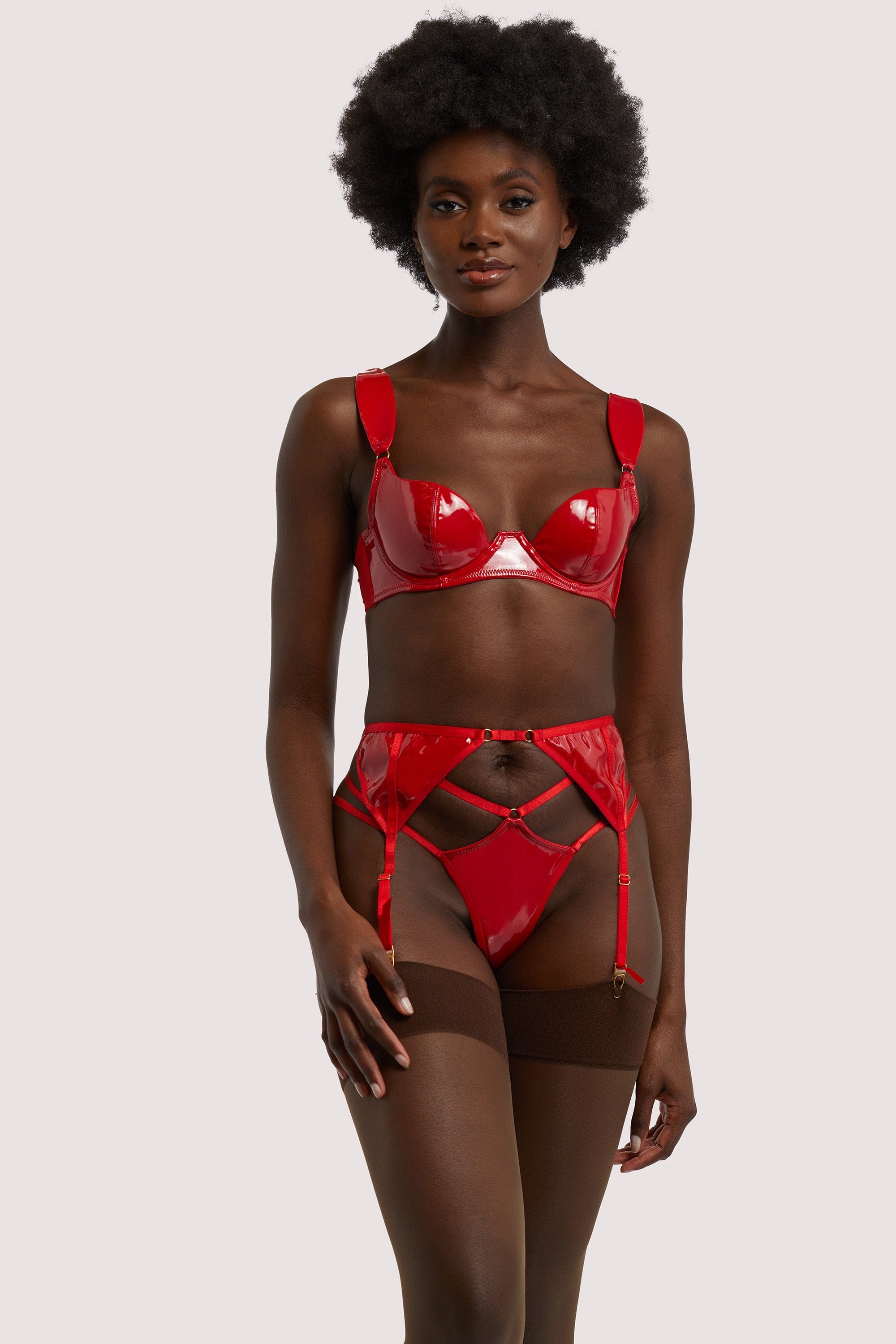 Maxine Red PVC Strap And Ring Detail Suspender - Image 6