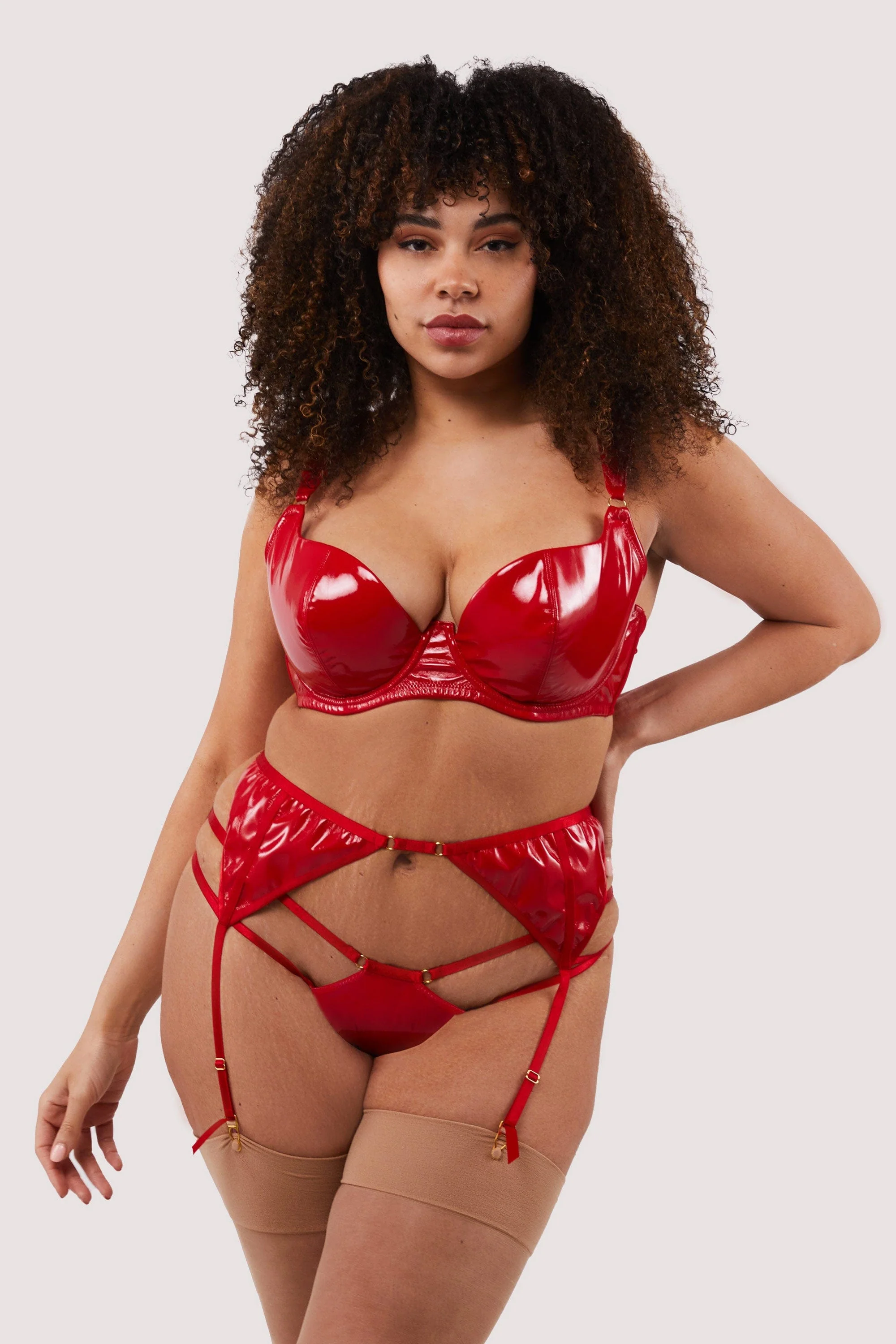 Maxine Red PVC Strap And Ring Detail Suspender - Image 9