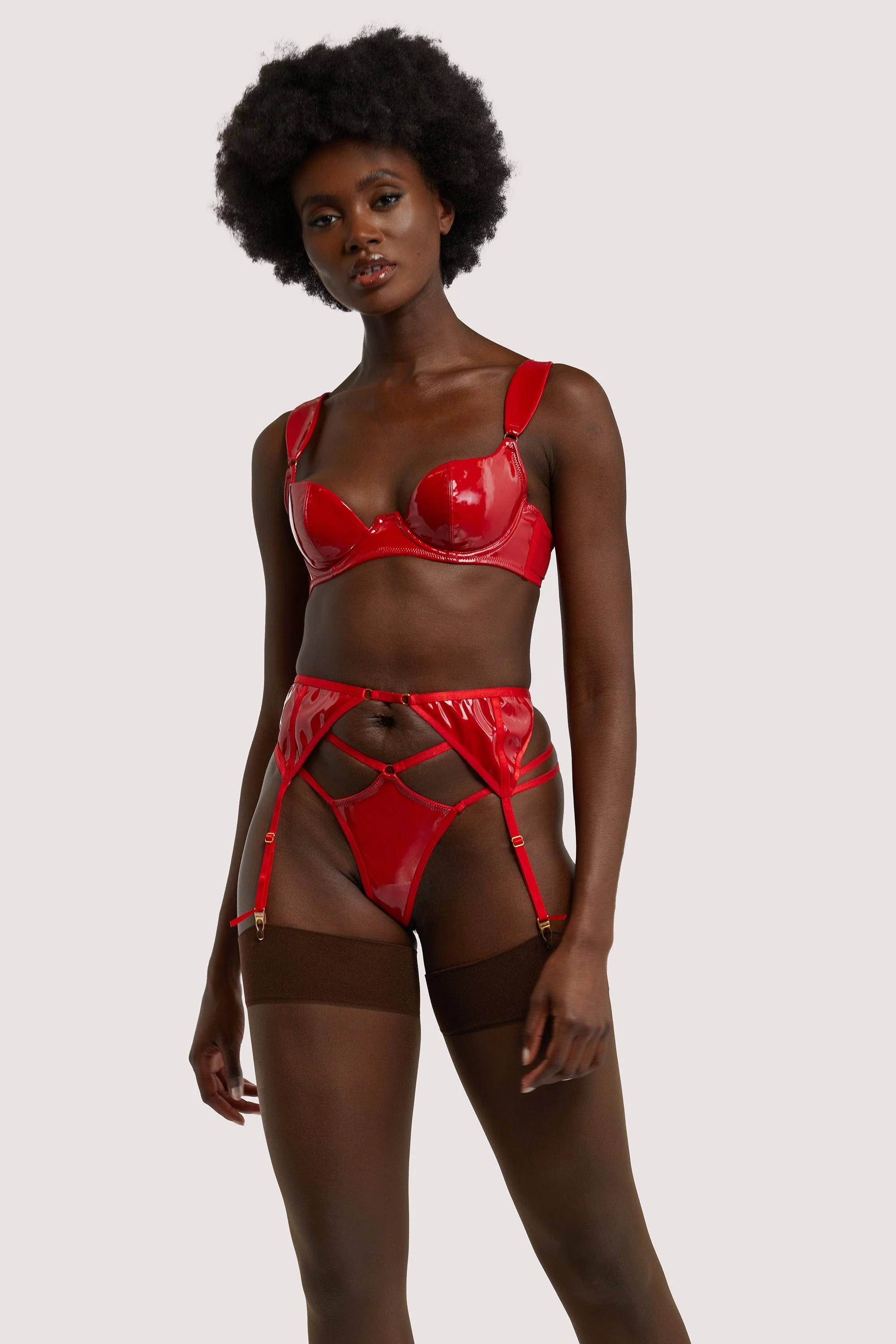 Maxine Red PVC Strap And Ring Detail Thong - Image 2