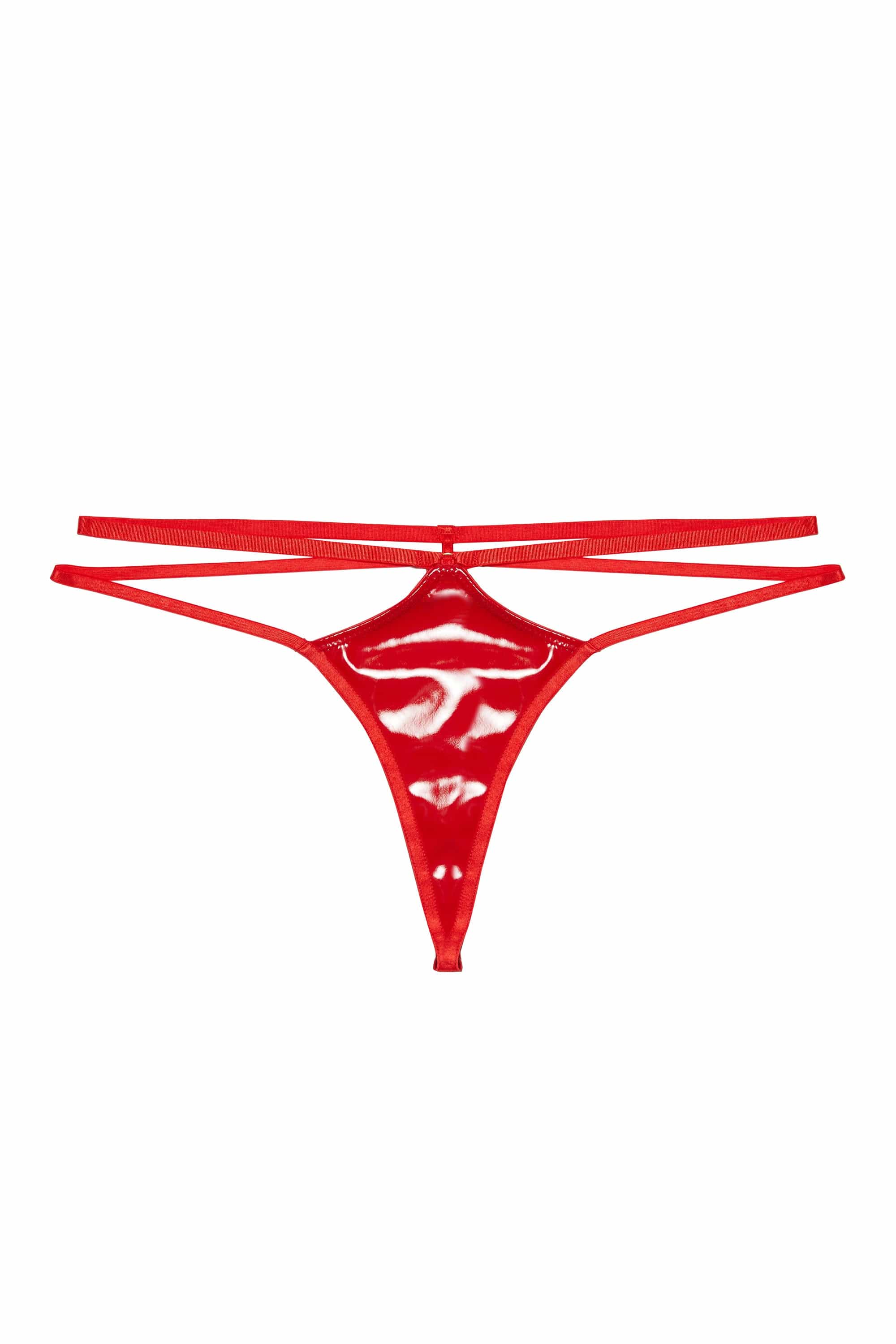 Maxine Red PVC Strap And Ring Detail Thong - Image 3