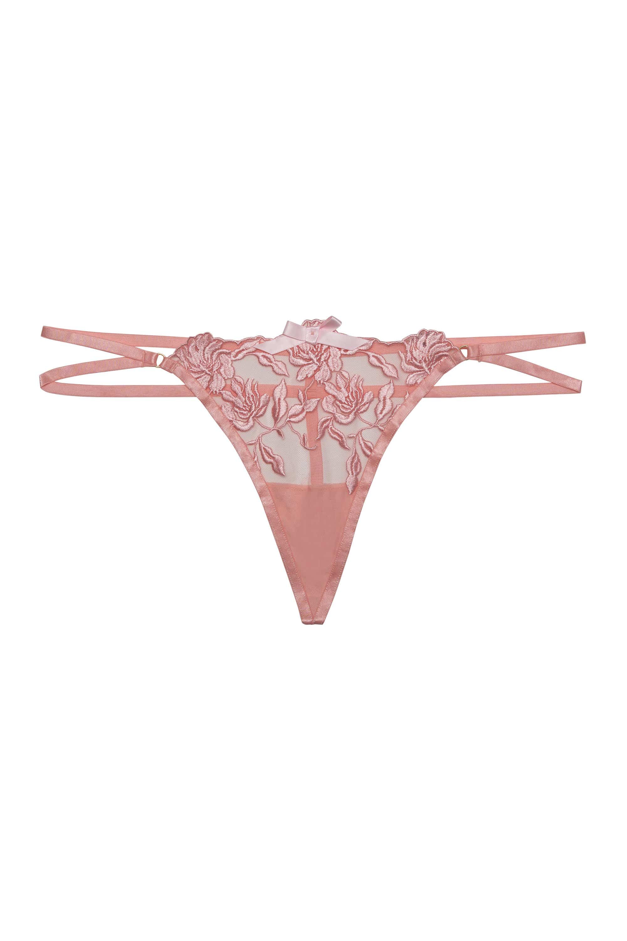 Hustler Mia Peach Embroidered Strappy Thong - Image 2
