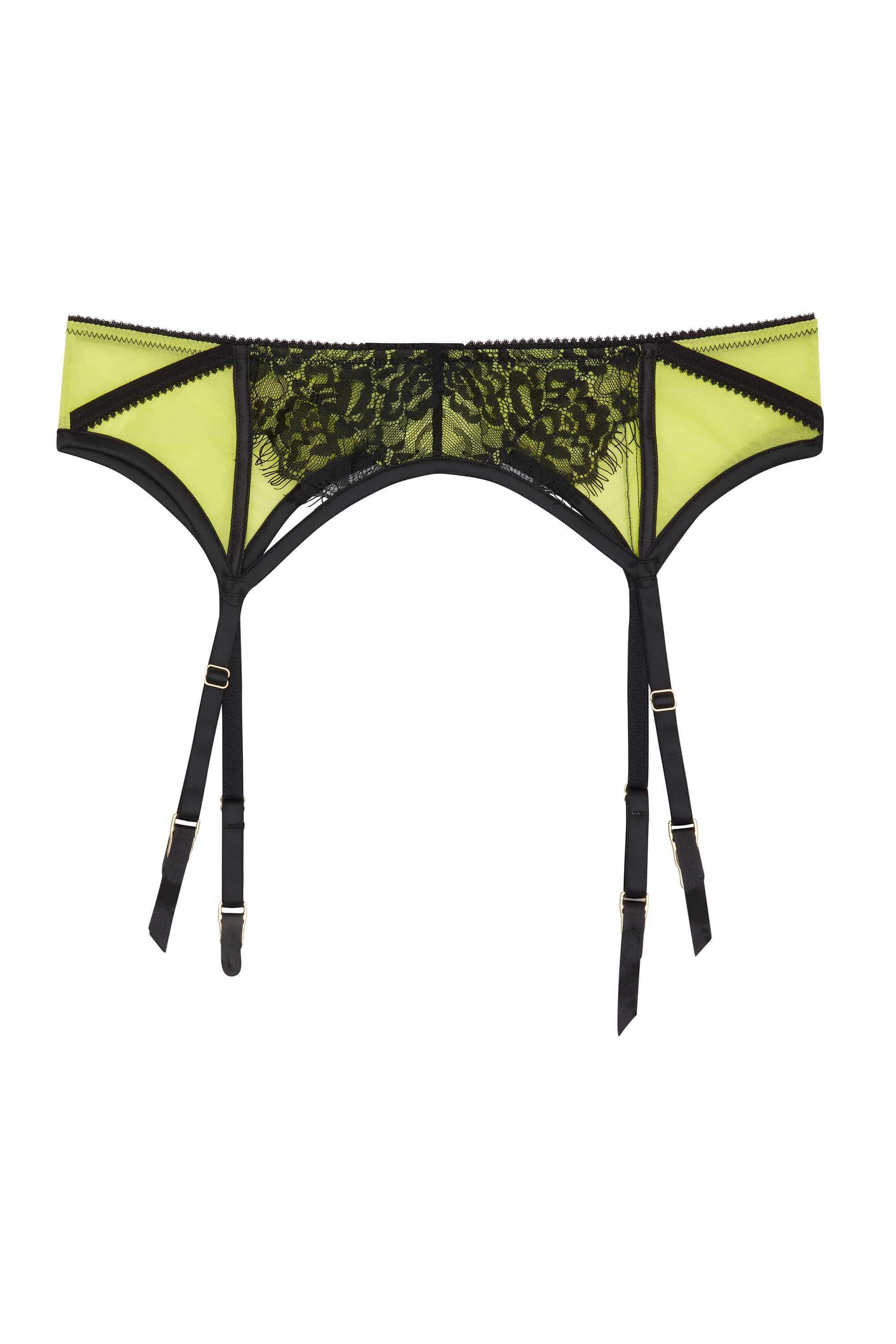 Playful Promises Indigo Lime Satin and Lace Picot Suspender - Image 4