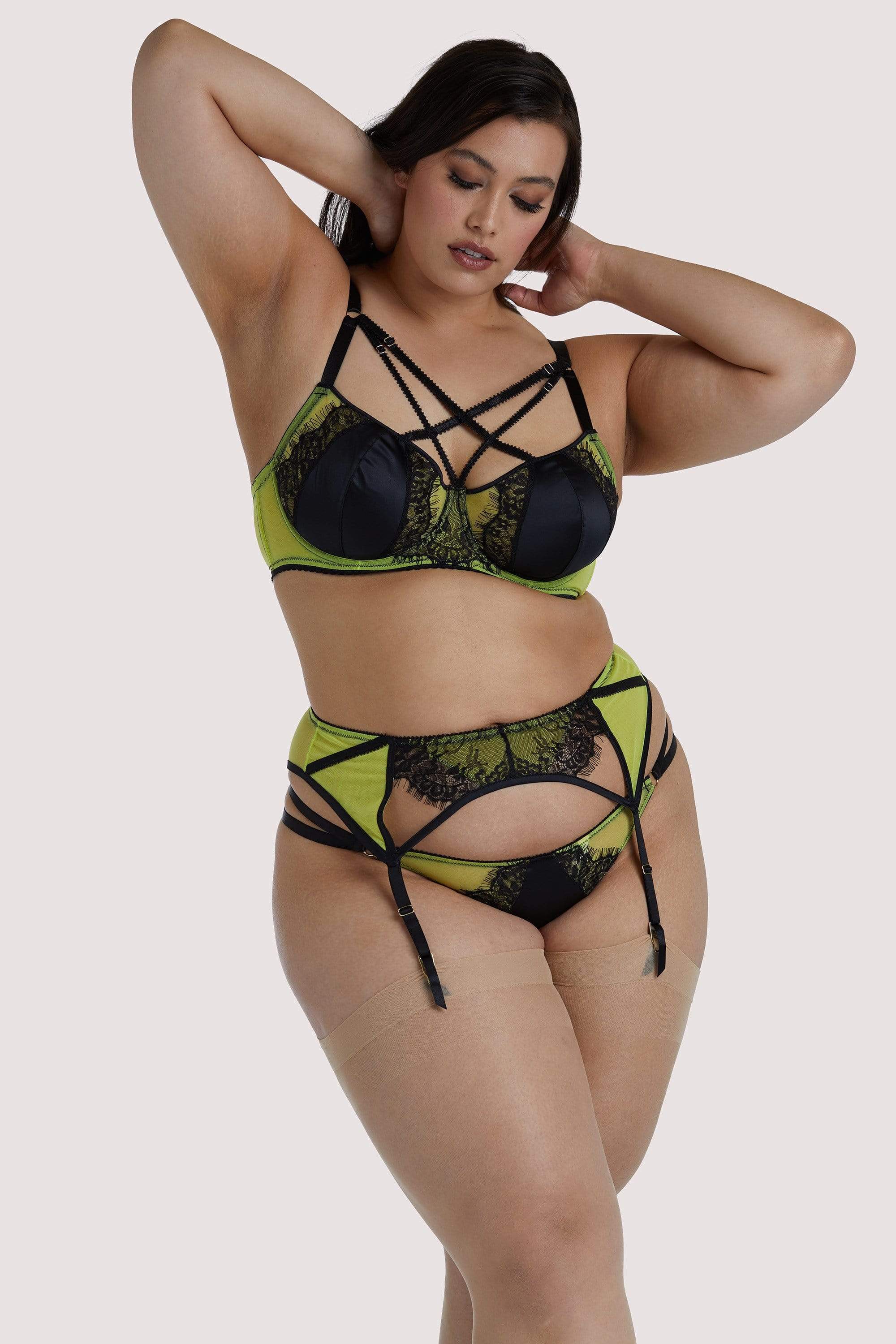 Playful Promises Indigo Lime Satin and Lace Picot Suspender - Image 5