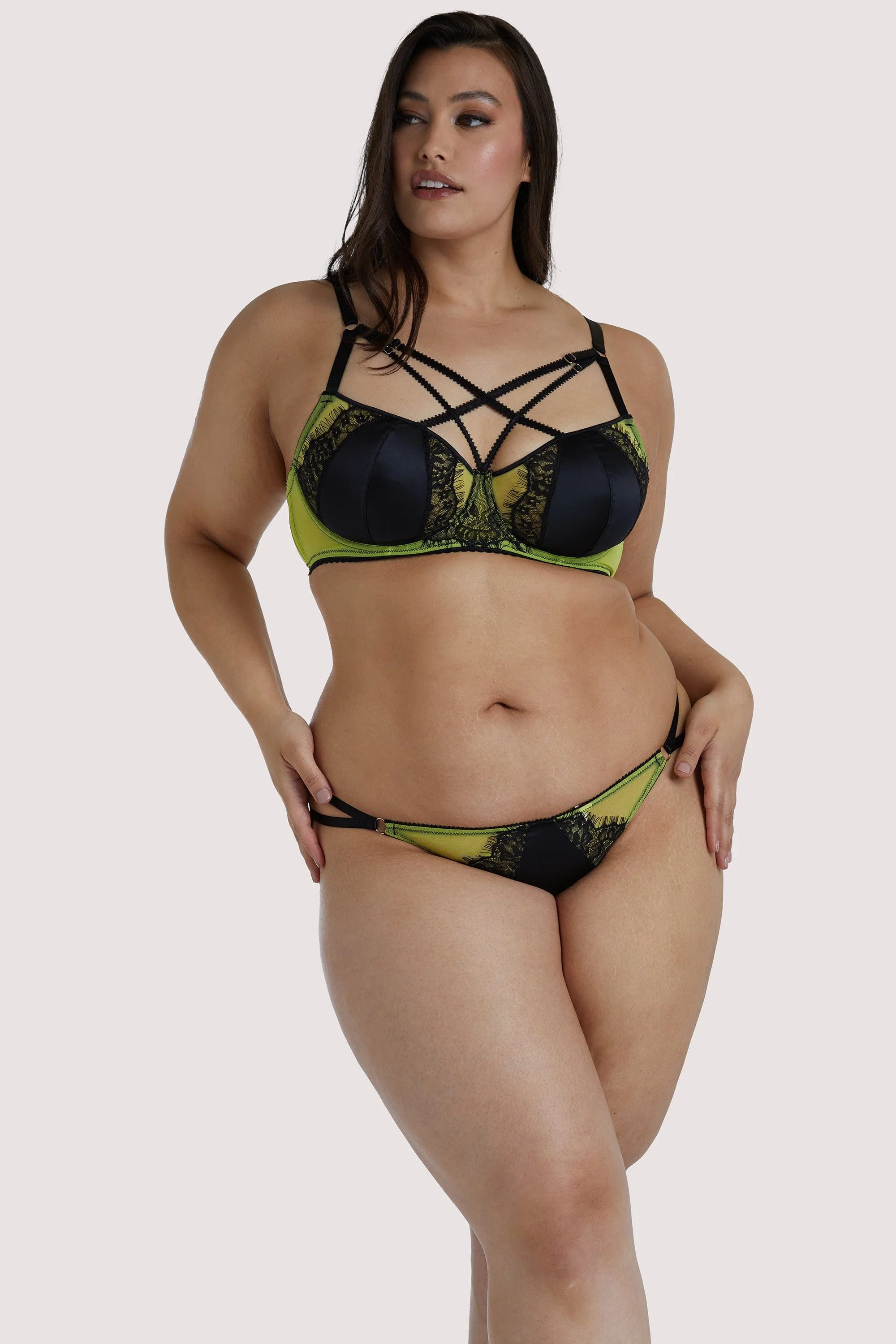 Indigo Lime Strappy Picot Plunge Bra - Image 3