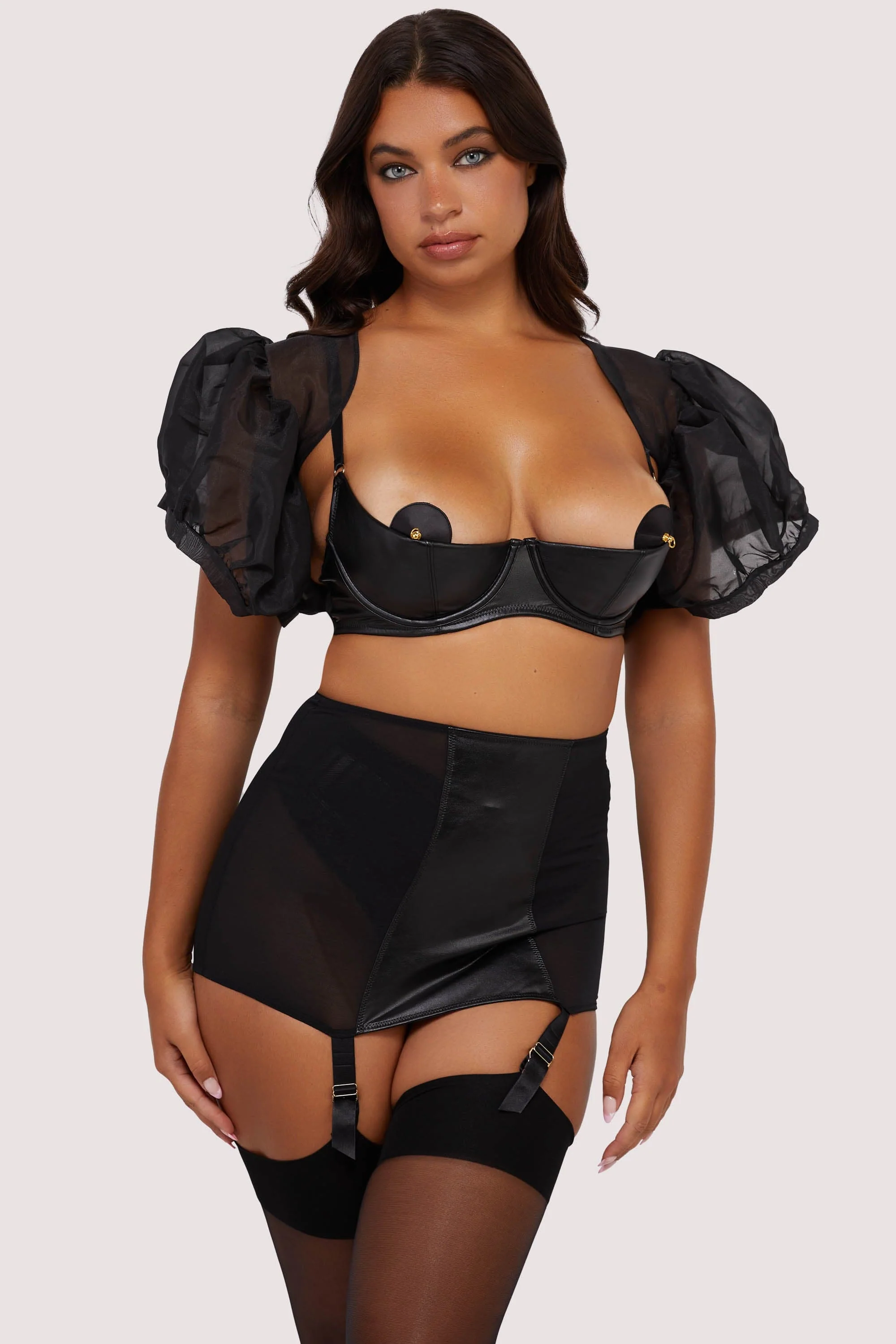 Iris Black Leatherette Quarter Cup Open Bra - Image 5
