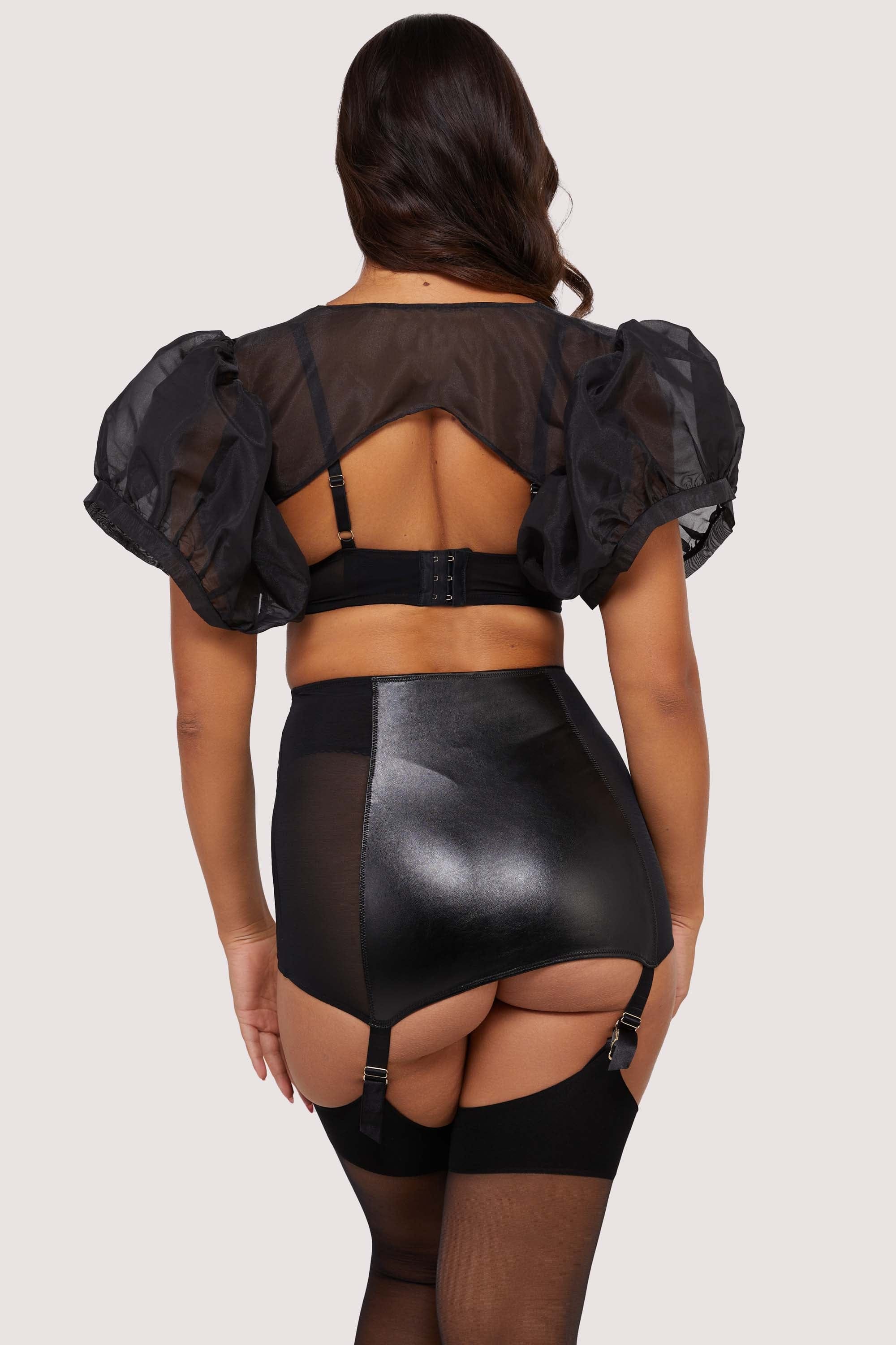Iris Black Leatherette Quarter Cup Open Bra - Image 6
