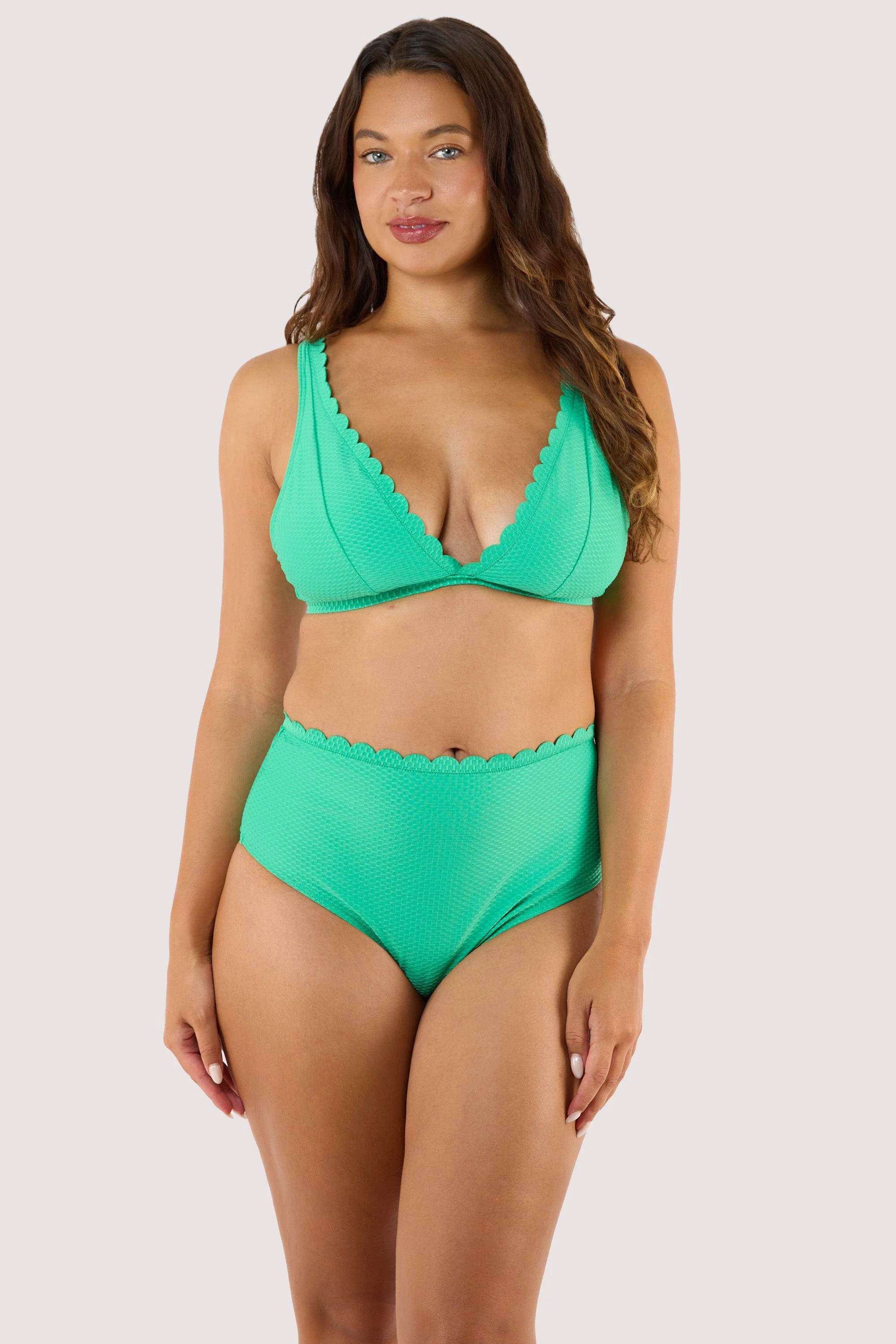 Jade Green Scallop High Apex Triangle Bikini Top - Image 4