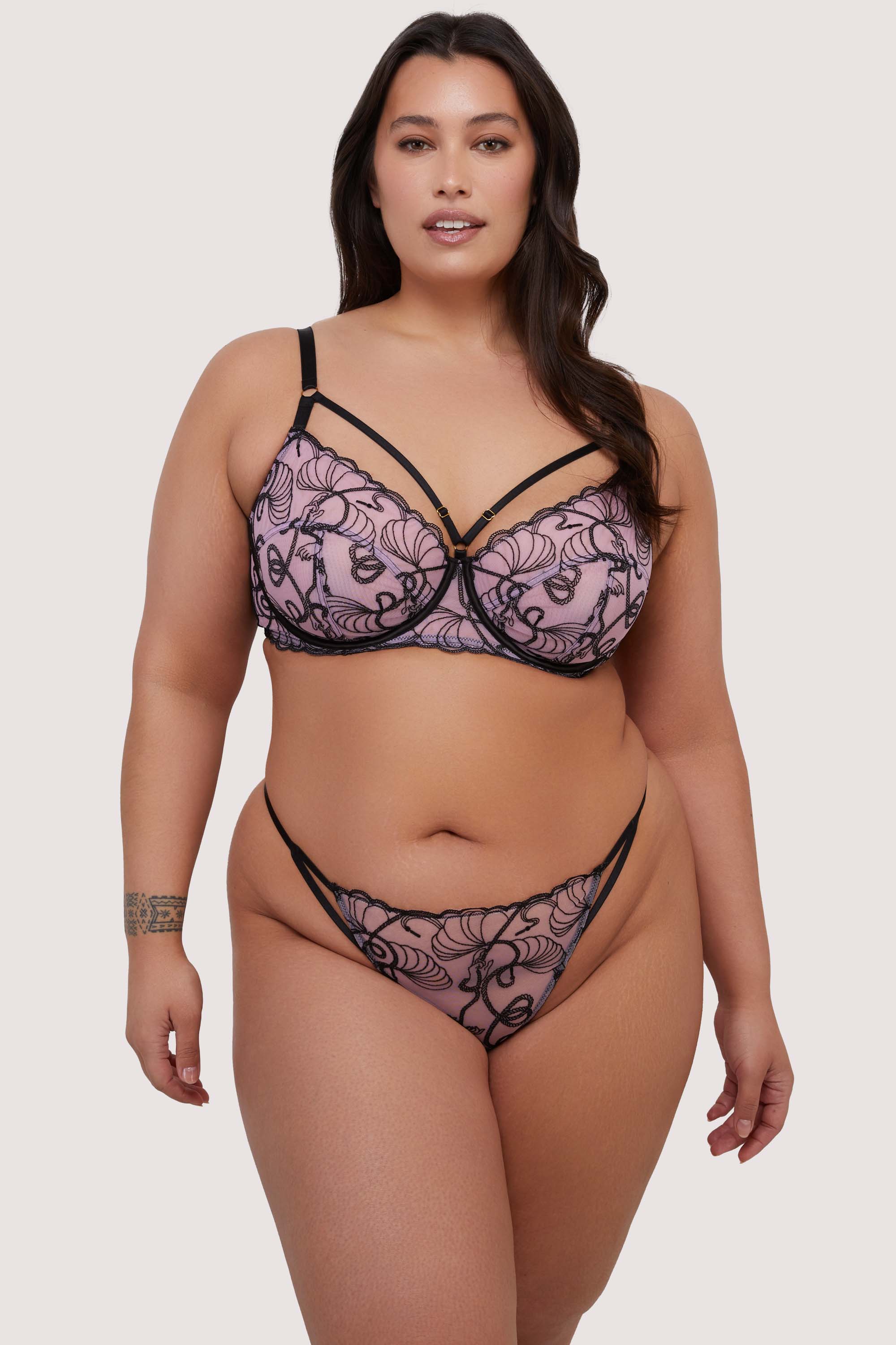 Jessie Pink and Black Whip Embroidery Balconette Bra - Image 4