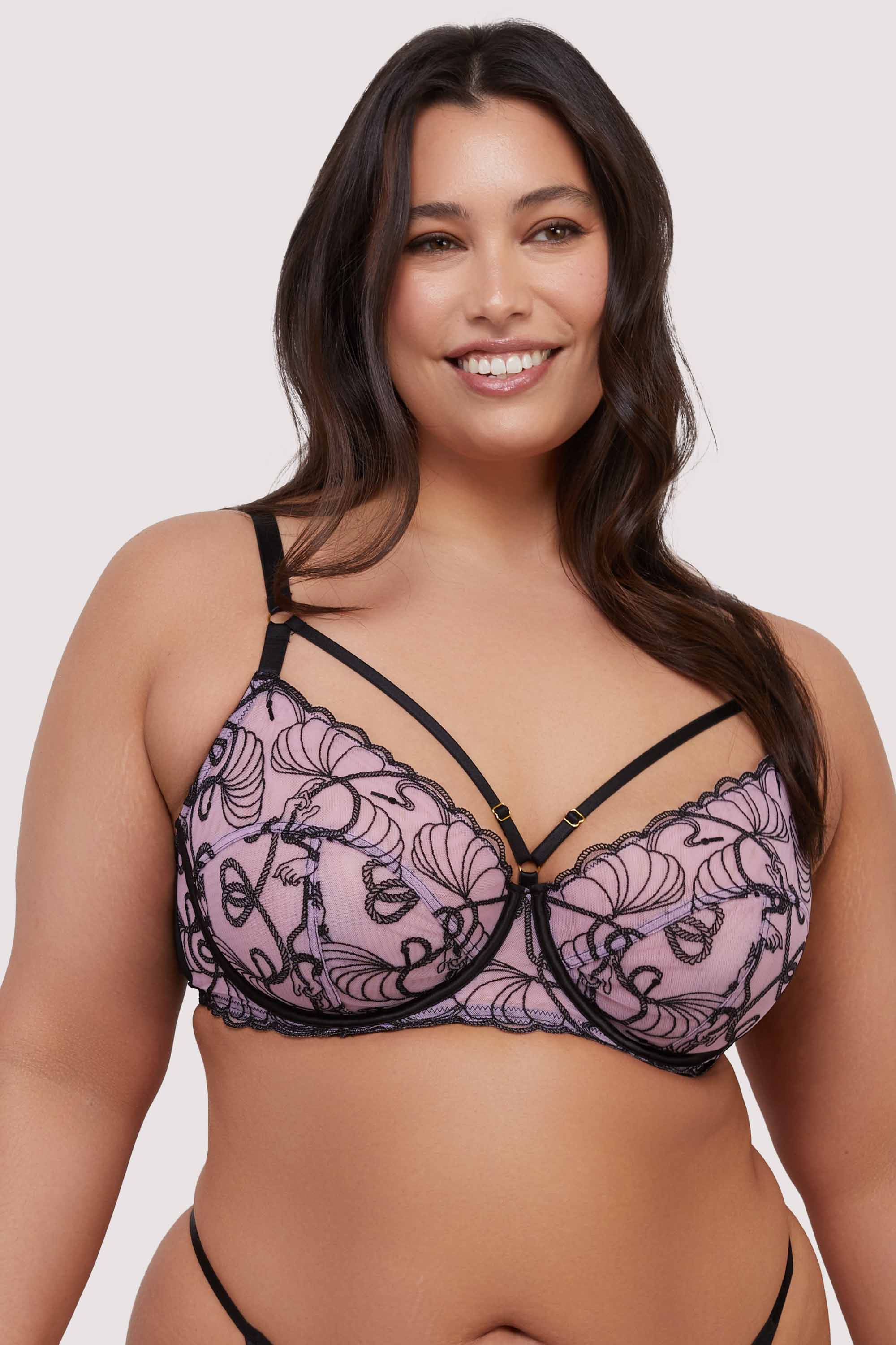 Jessie Pink and Black Whip Embroidery Balconette Bra - Image 8