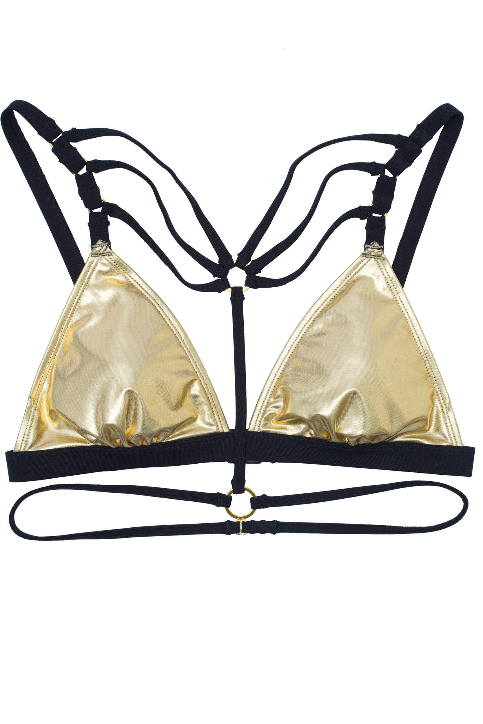 Wolf & Whistle Jett Gold Metallic Strappy Bikini Top - Image 5
