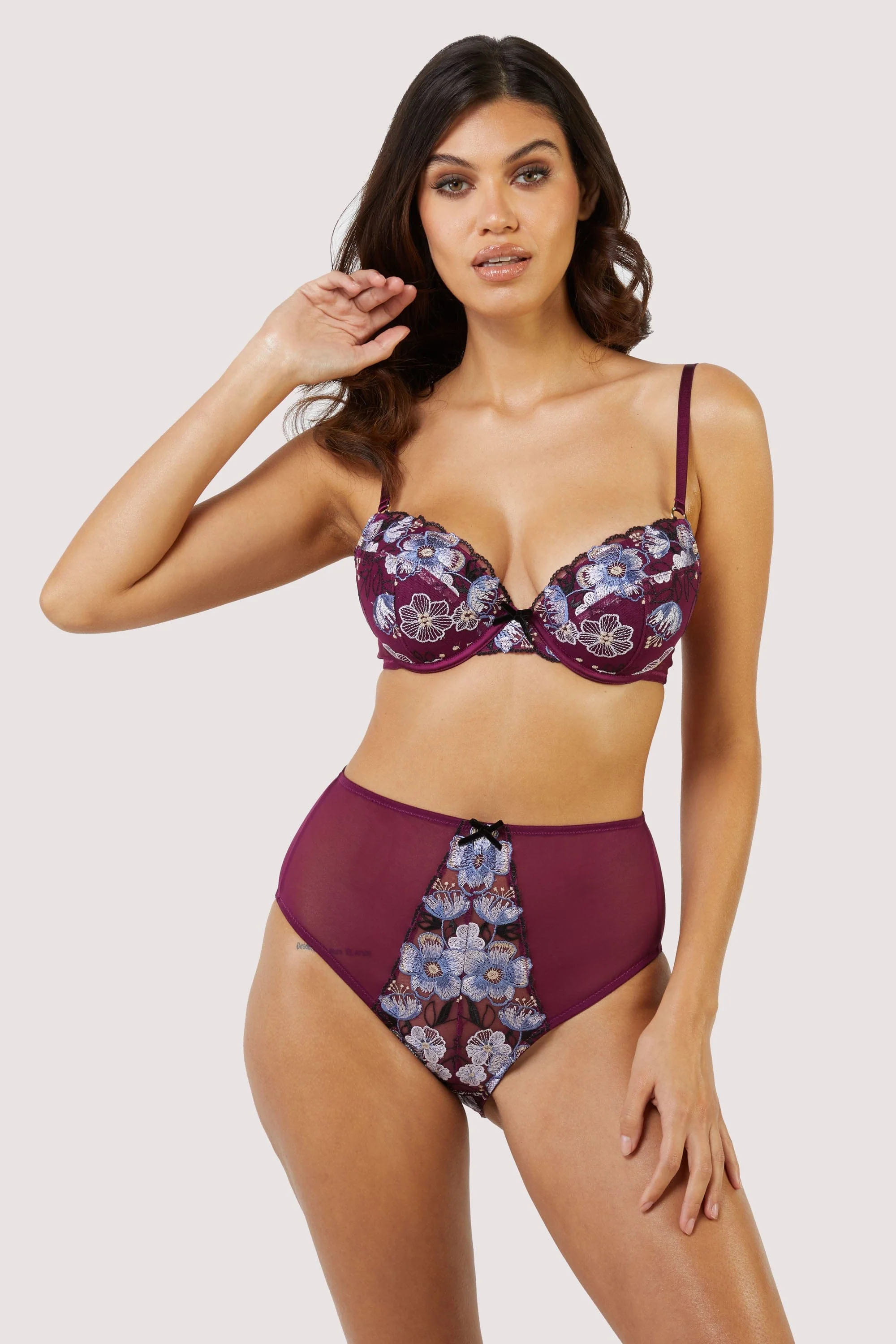 Joanna Burgundy Gold Embroidery High Waist Brief - Image 4