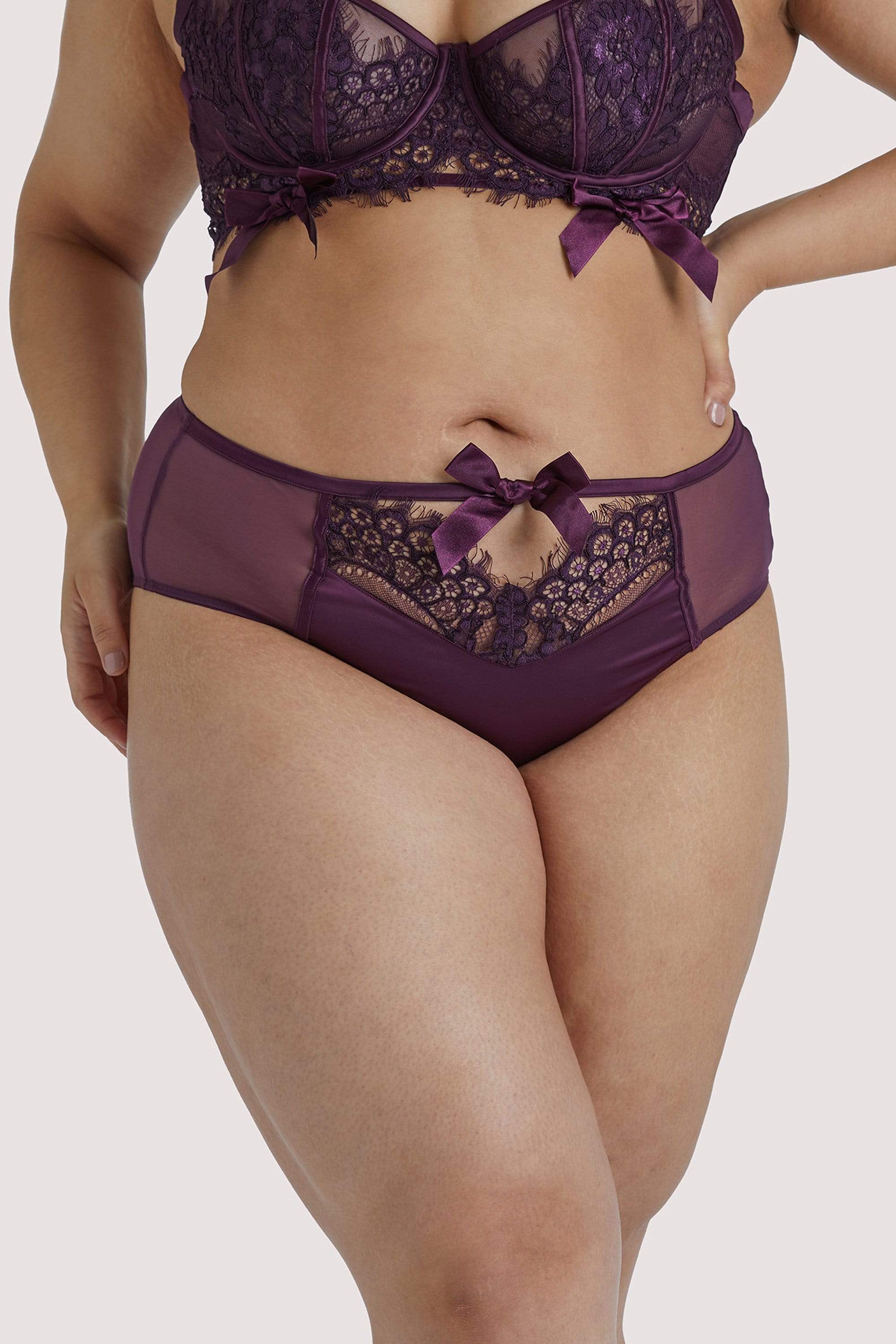 Josephine Aubergine Corded Lace High Waist Knicker - Image 6